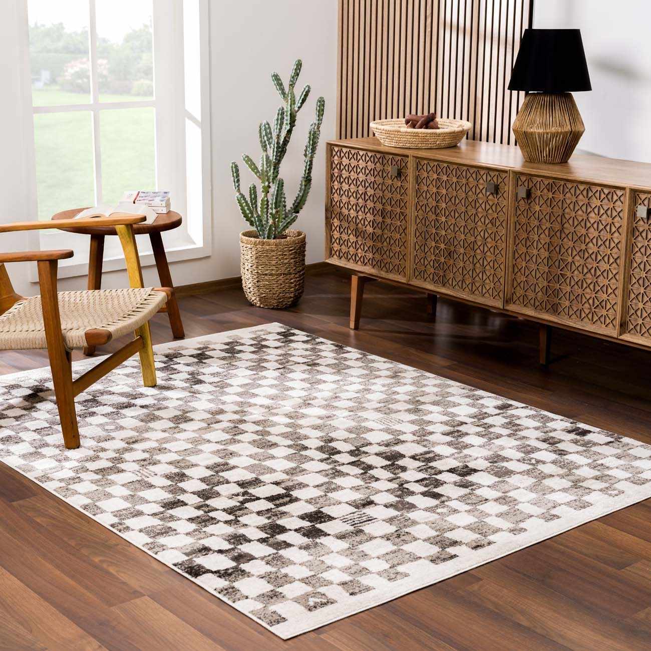 Benjy Cream & Charcoal Checkered Runner Area Rug