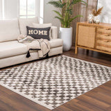 Benjy Cream & Charcoal Checkered Runner Area Rug
