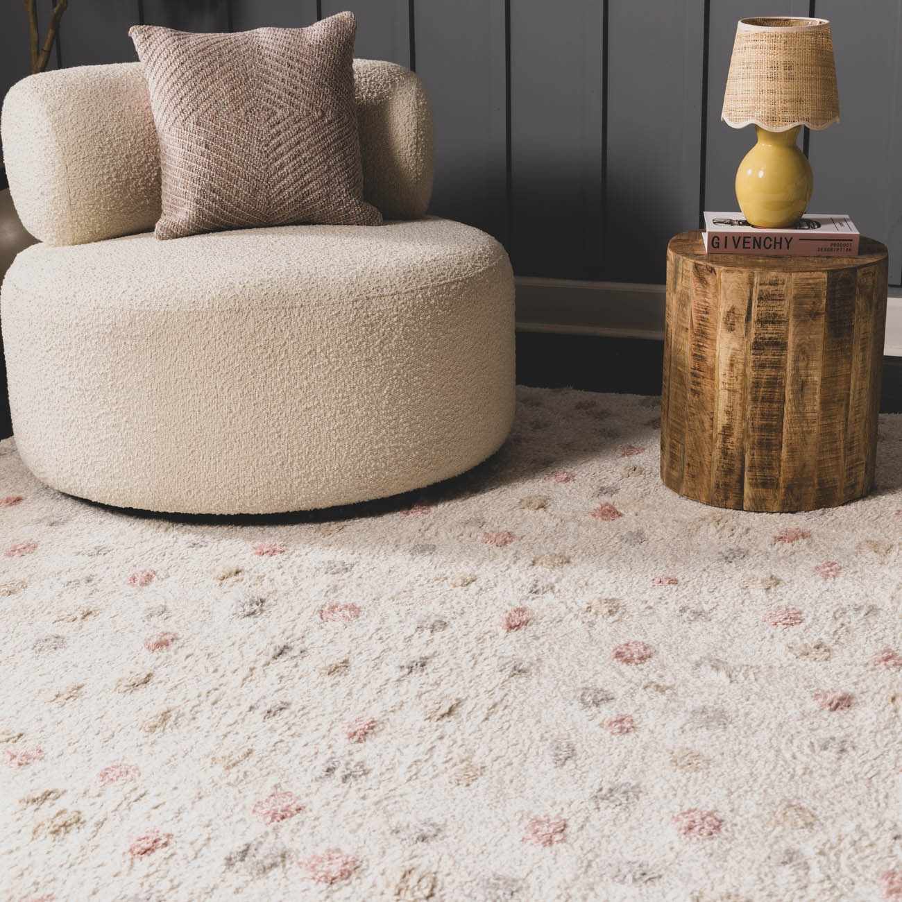 Cansu Pink & Cream Dotted Runner Rug