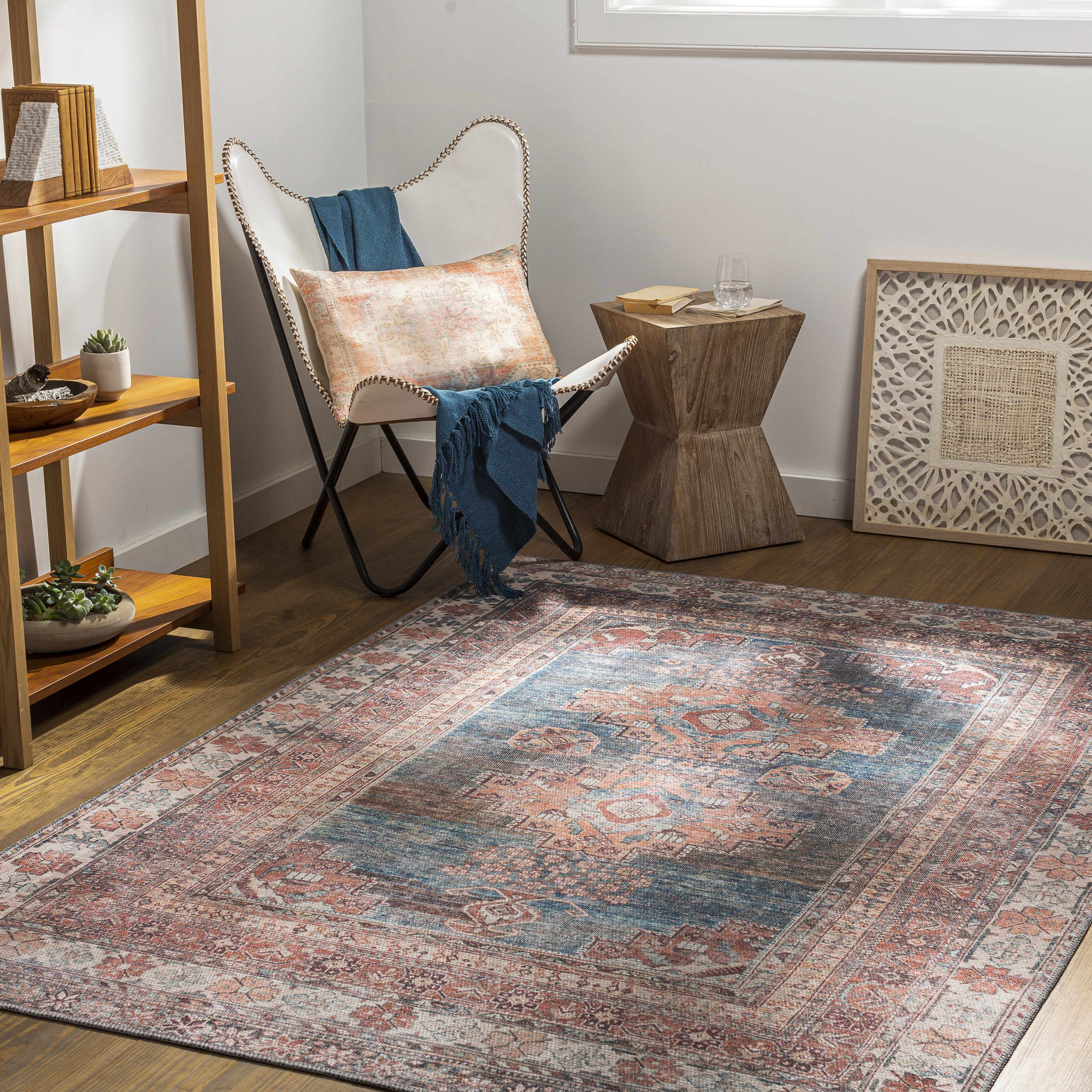 Baltinglass Rust & Blue Washable Runner Rug - Clearance