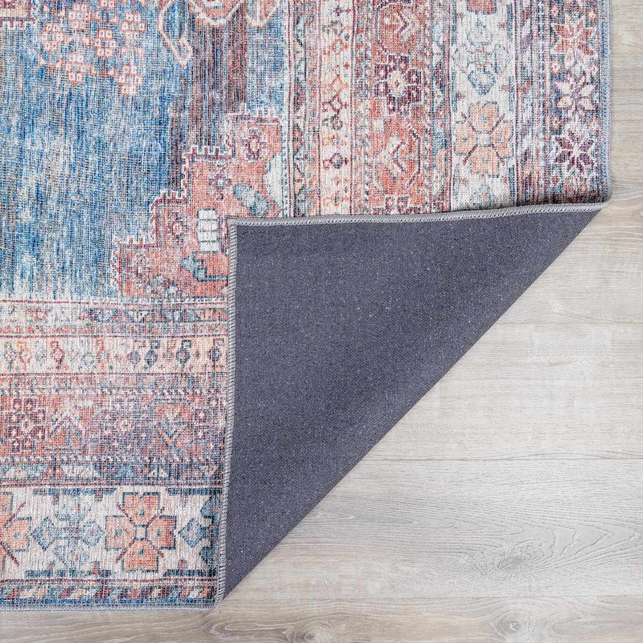 Baltinglass Rust & Blue Washable Runner Rug - Clearance