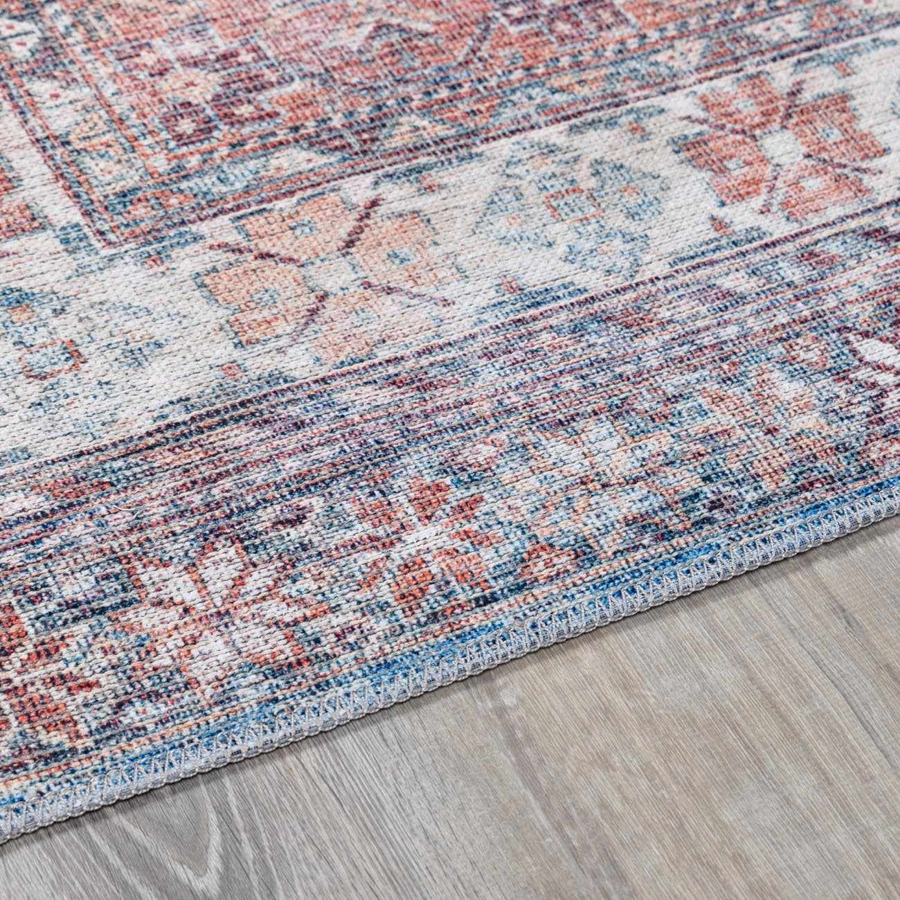 Baltinglass Rust & Blue Washable Runner Rug - Clearance