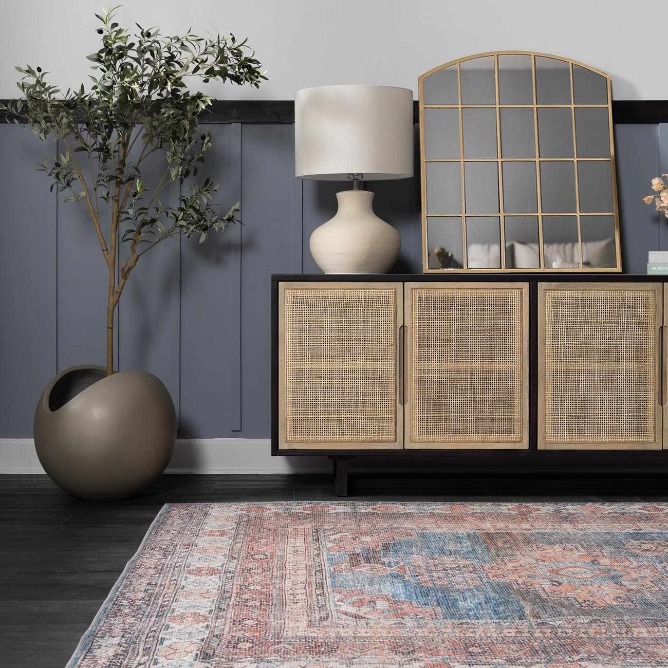 Baltinglass Rust & Blue Washable Runner Rug - Clearance