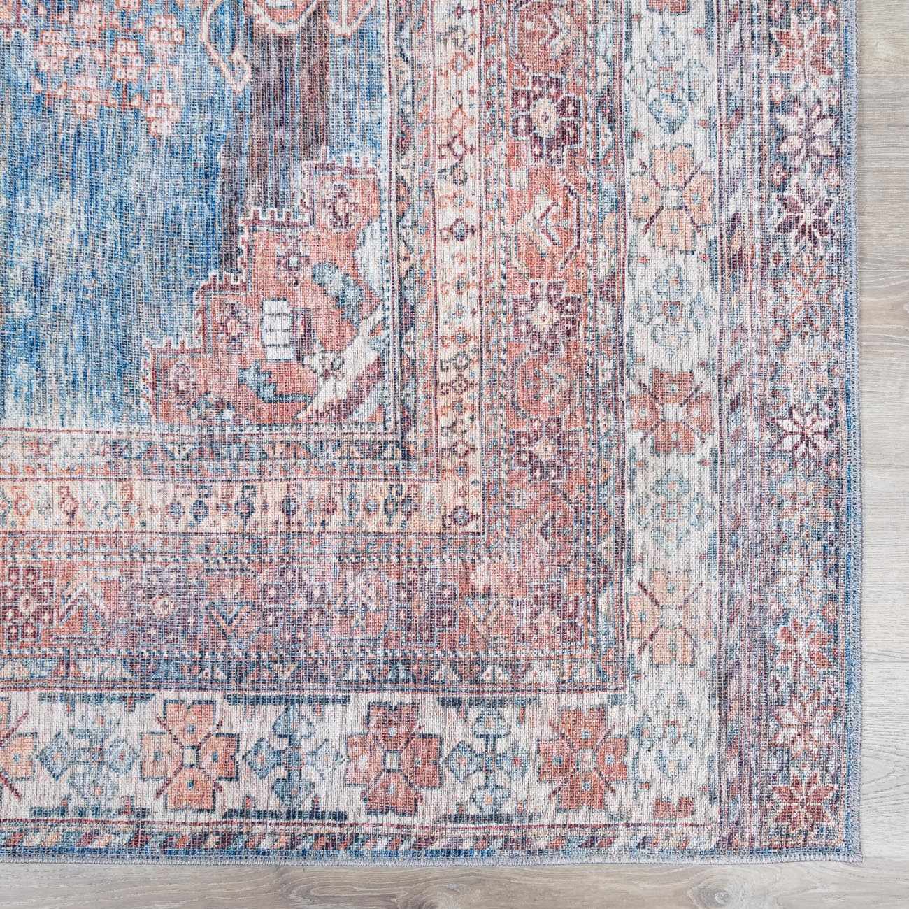 Baltinglass Rust & Blue Washable Runner Rug - Clearance