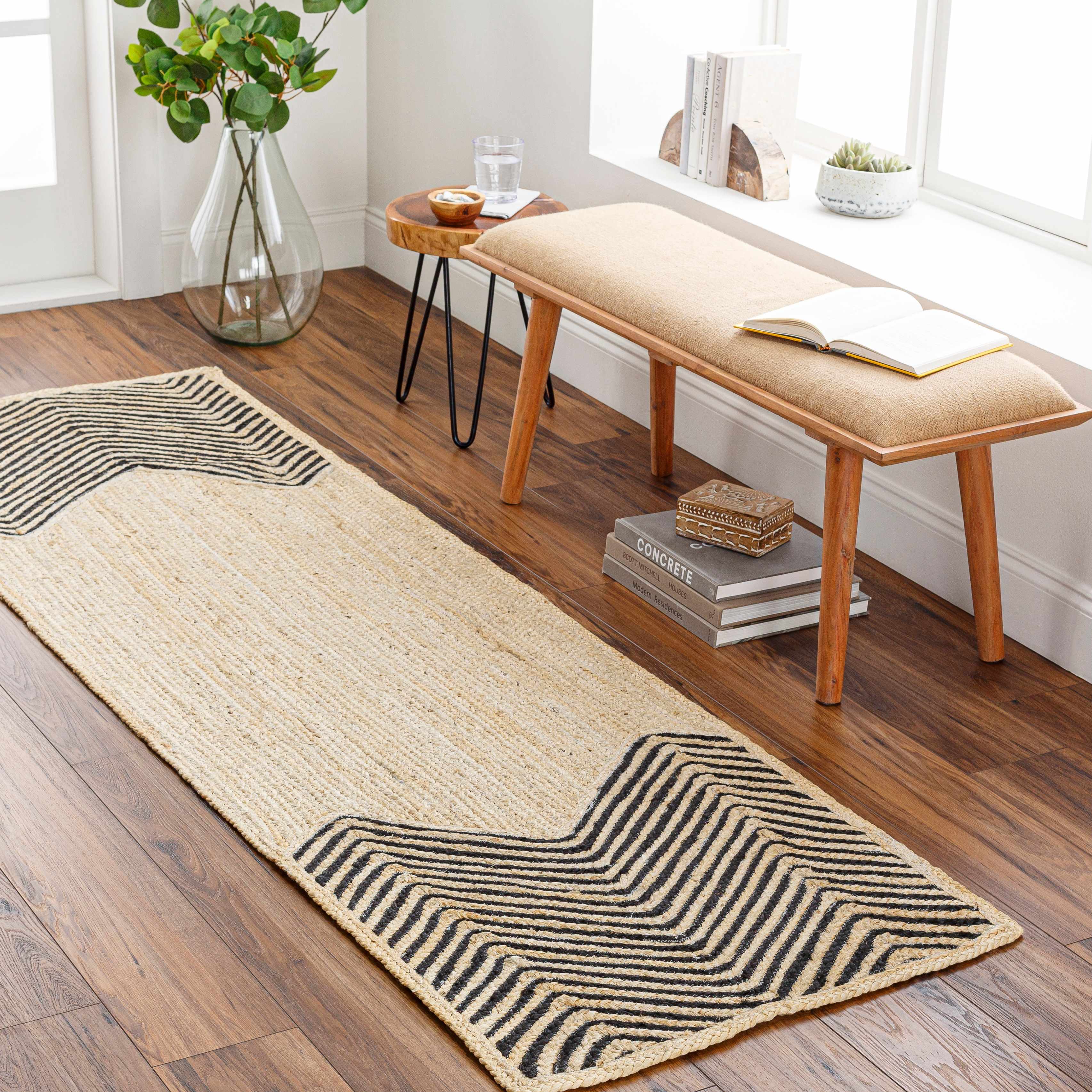 Light Beige Ringtead Jute Braided Runner Rug