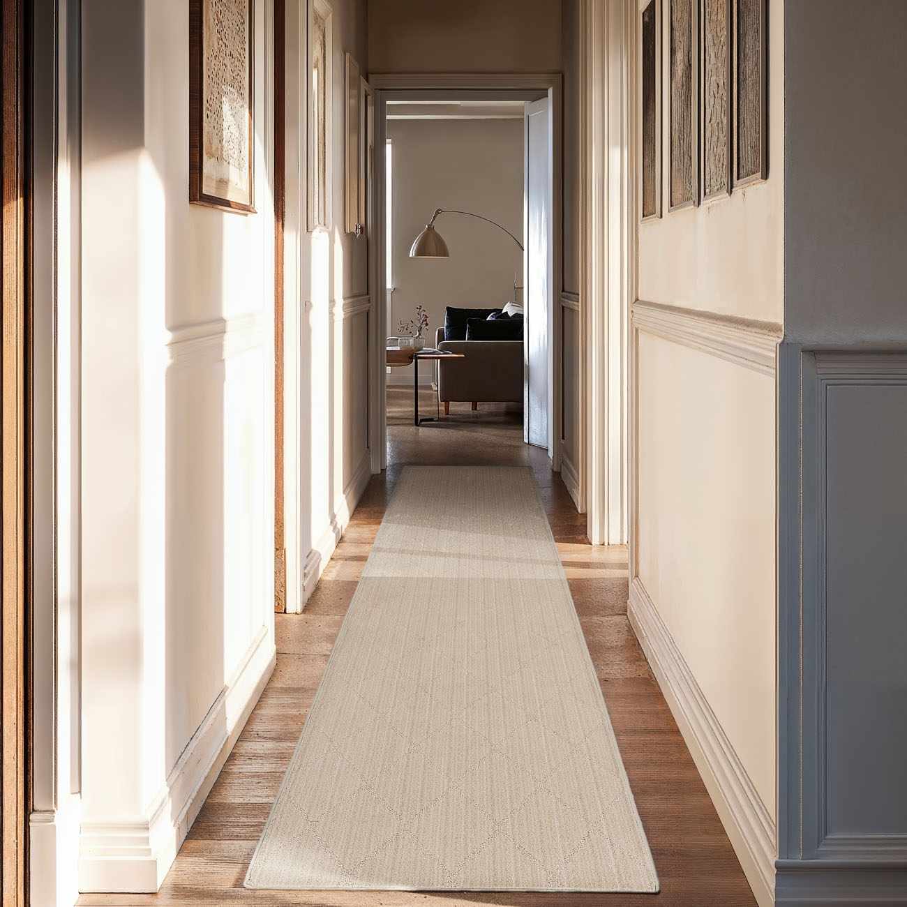 Custom Size Hawkins Beige Diamond Runner Rug