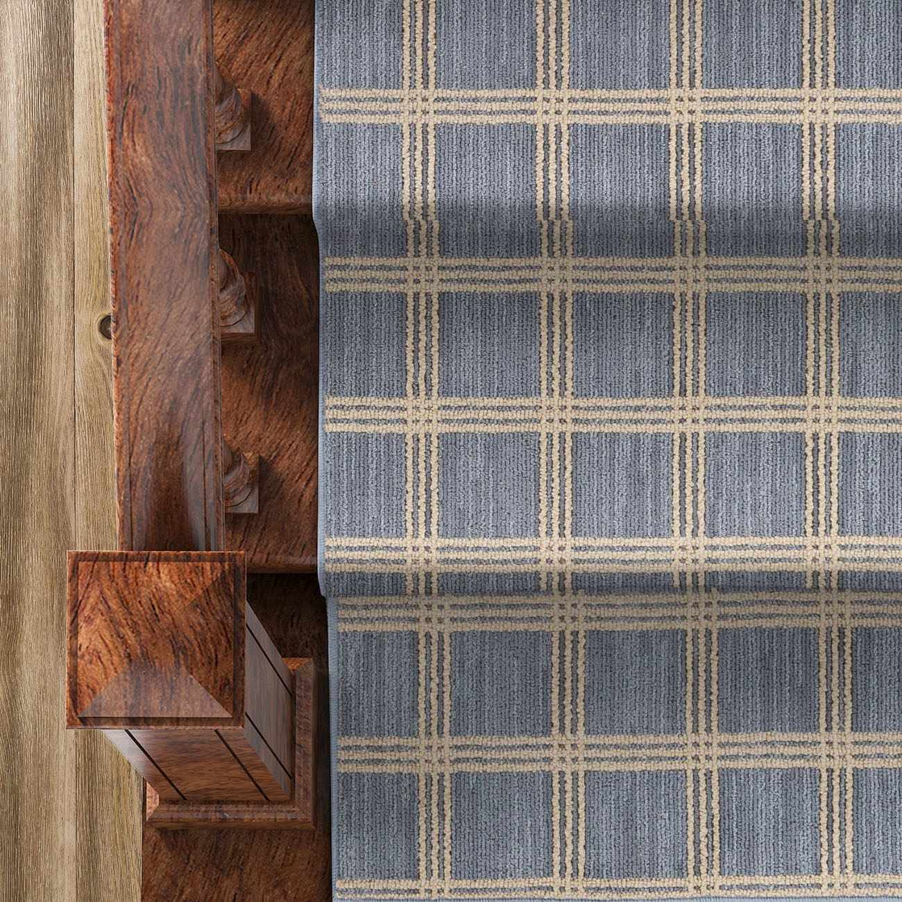 Custom Size Oretha Light Blue Checkered Runner Rug