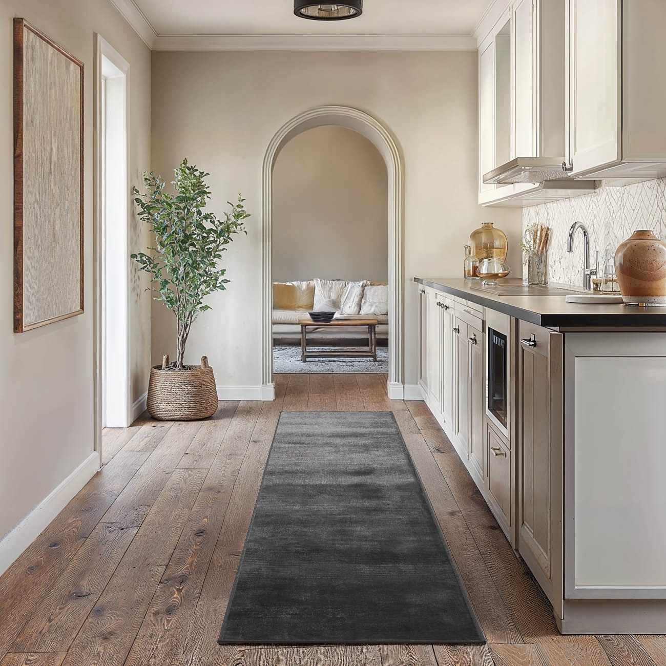 Custom Size Pamela Black Hand Loomed Runner Rug