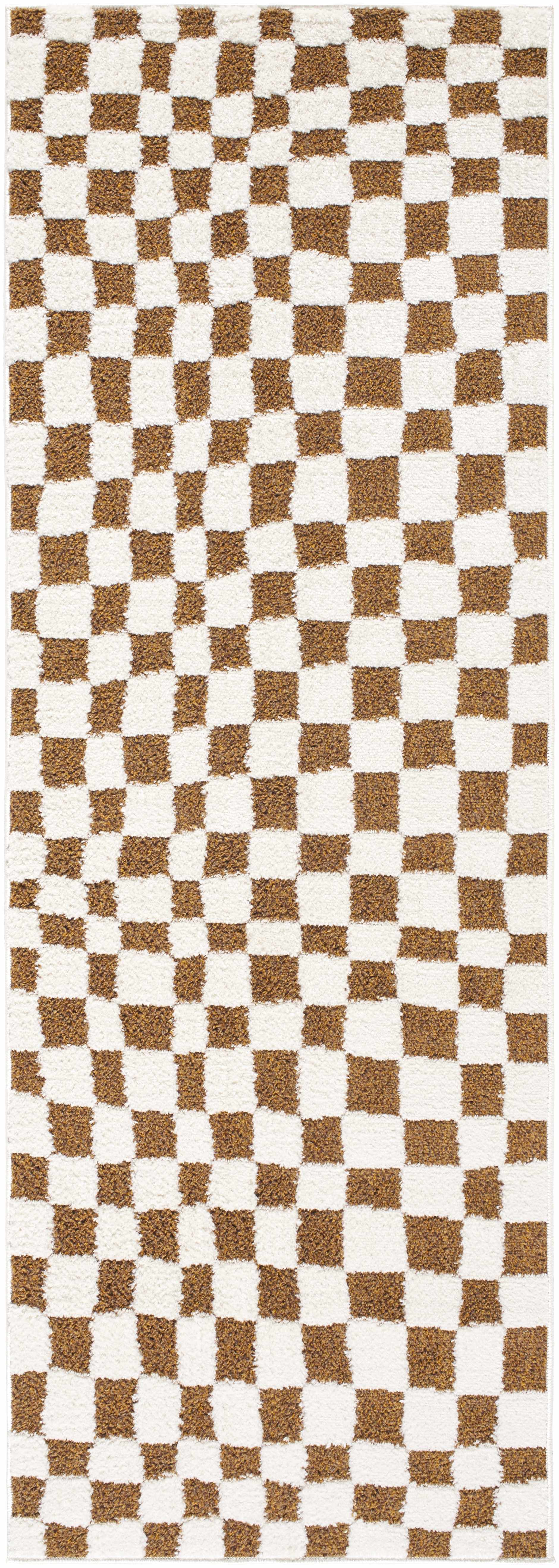 Lajos Brown Checkered Runner Rug