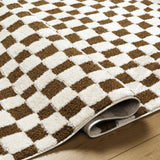 Lajos Brown Checkered Runner Rug