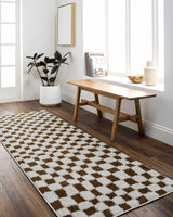 Lajos Brown Checkered Runner Rug
