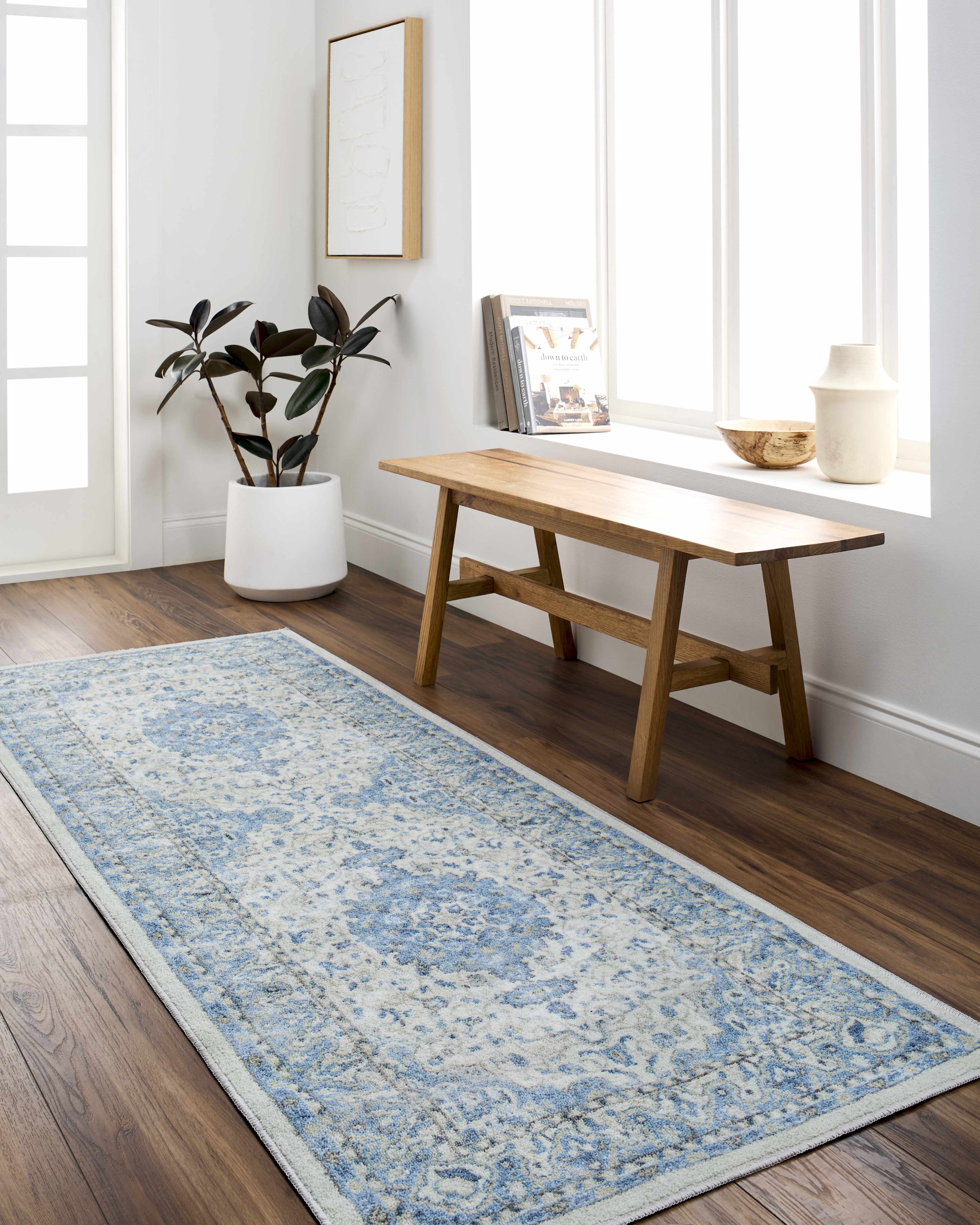 Farai Silver Blue Medallion Runner Rug
