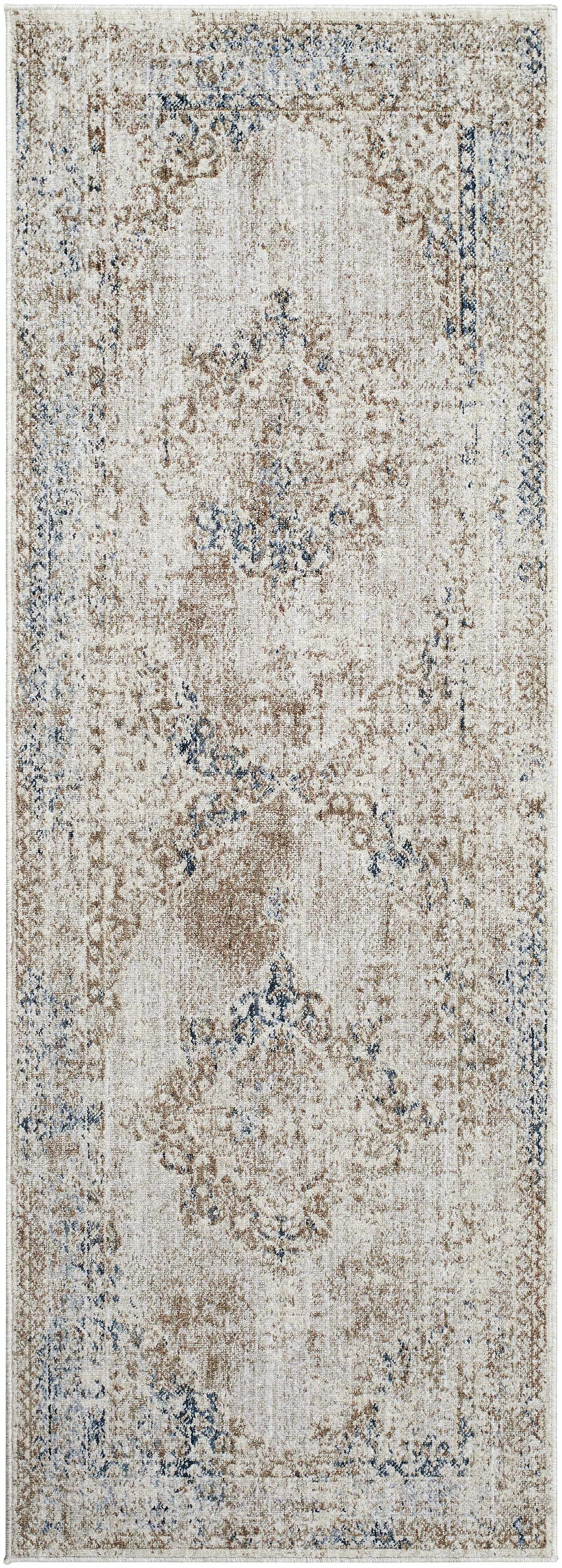 Kosta Beige & Blue Medallion Runner Rug