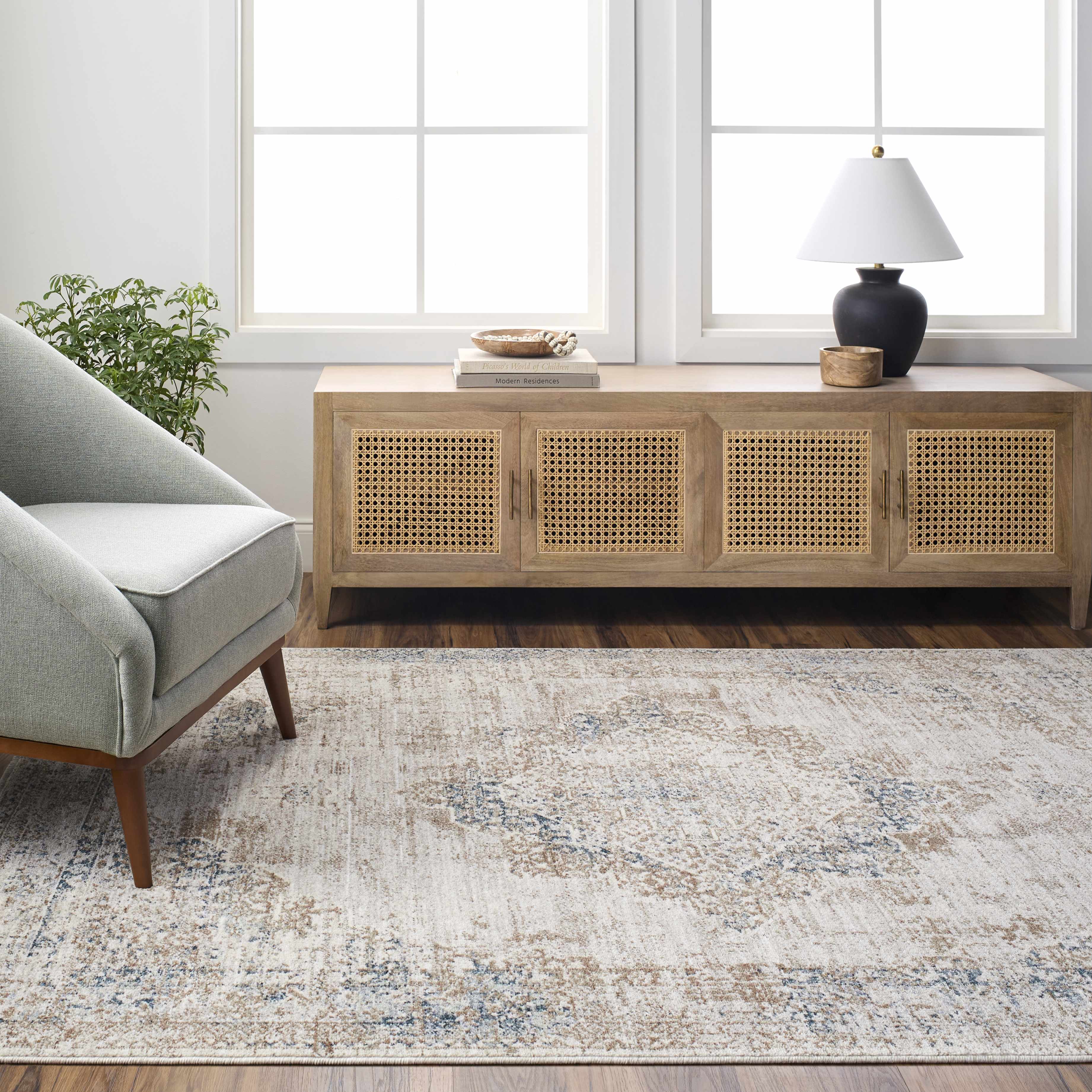 Kosta Beige & Blue Medallion Runner Rug