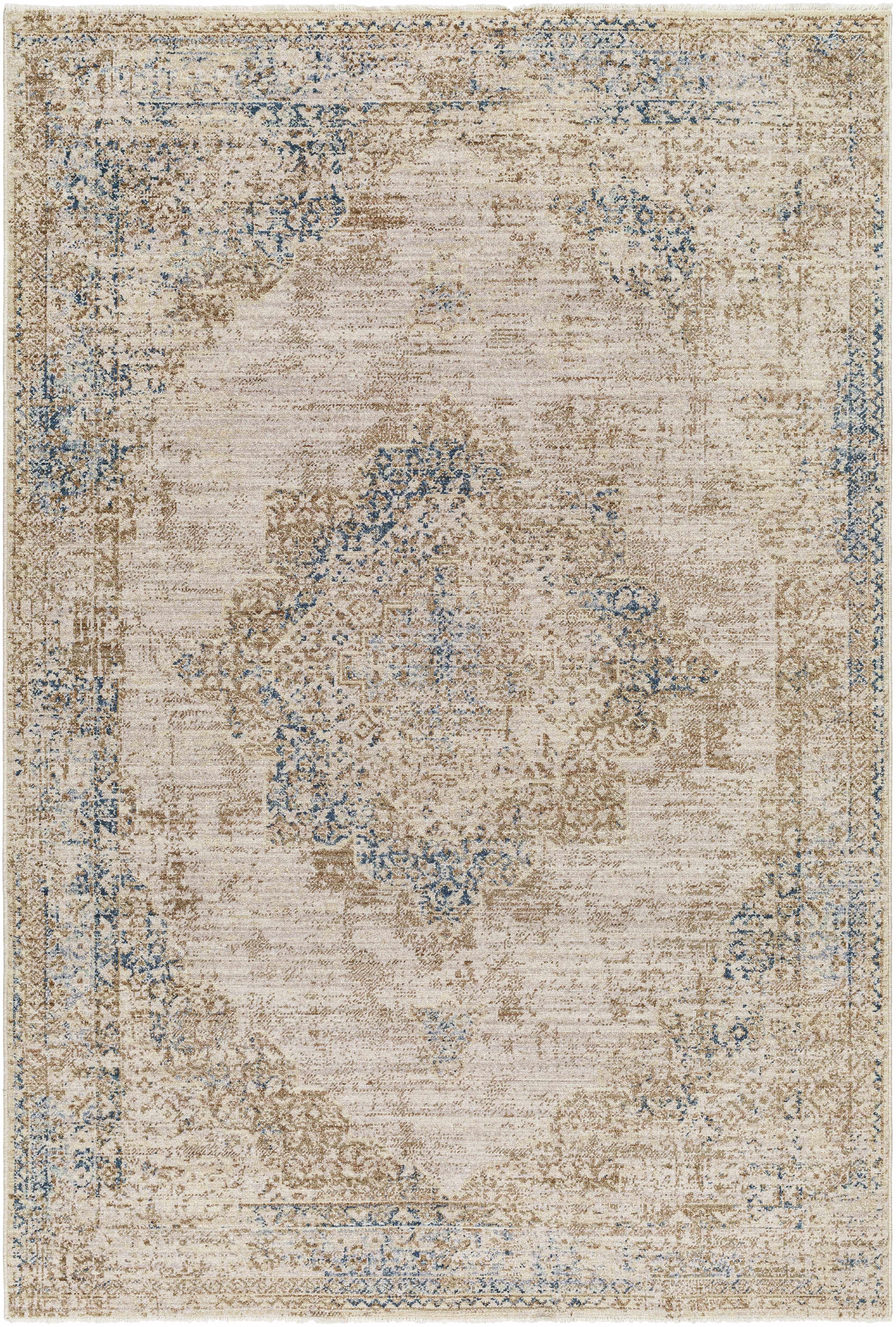 Kosta Beige & Blue Medallion Runner Rug