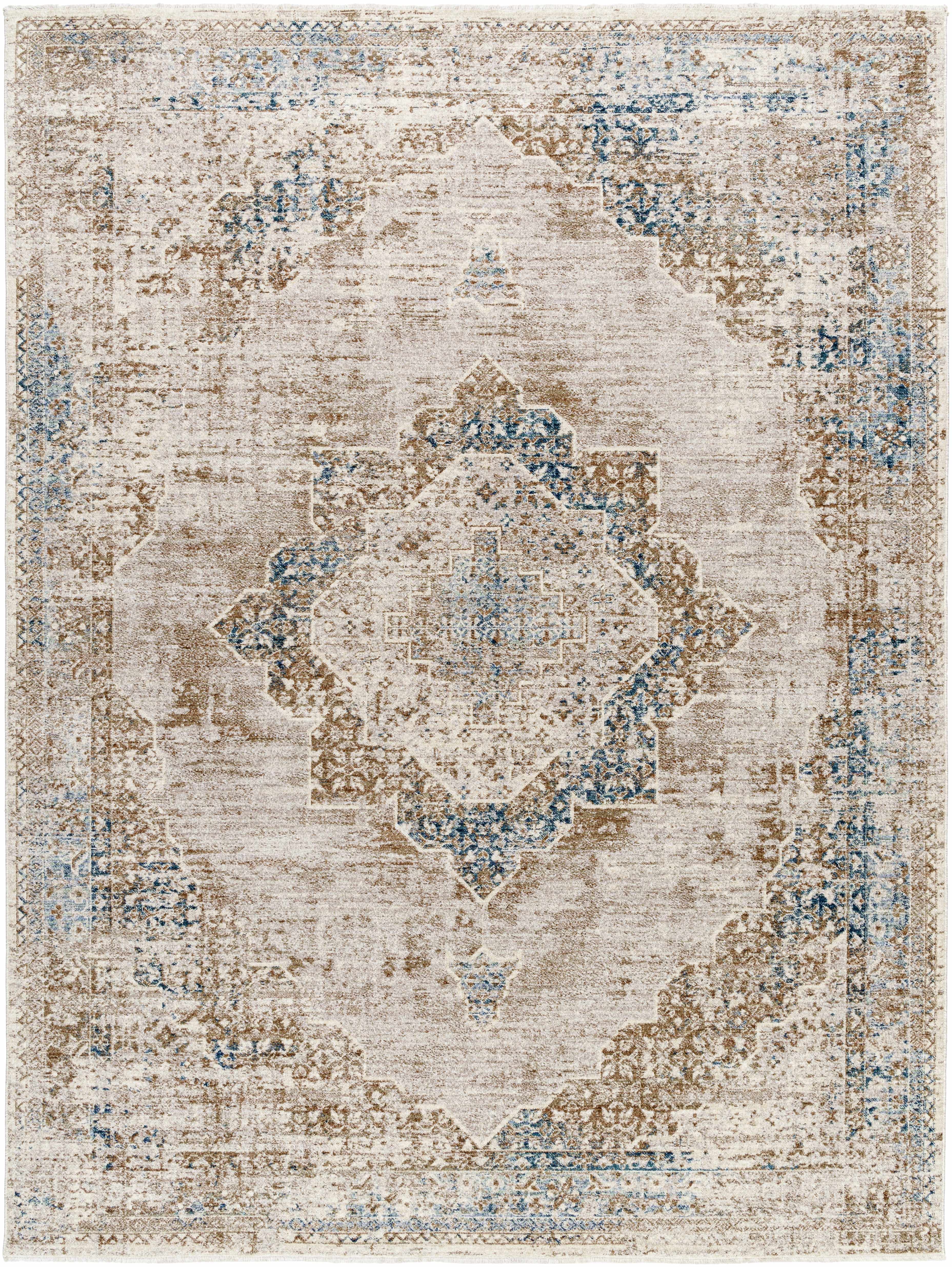 Kosta Beige & Blue Medallion Runner Rug