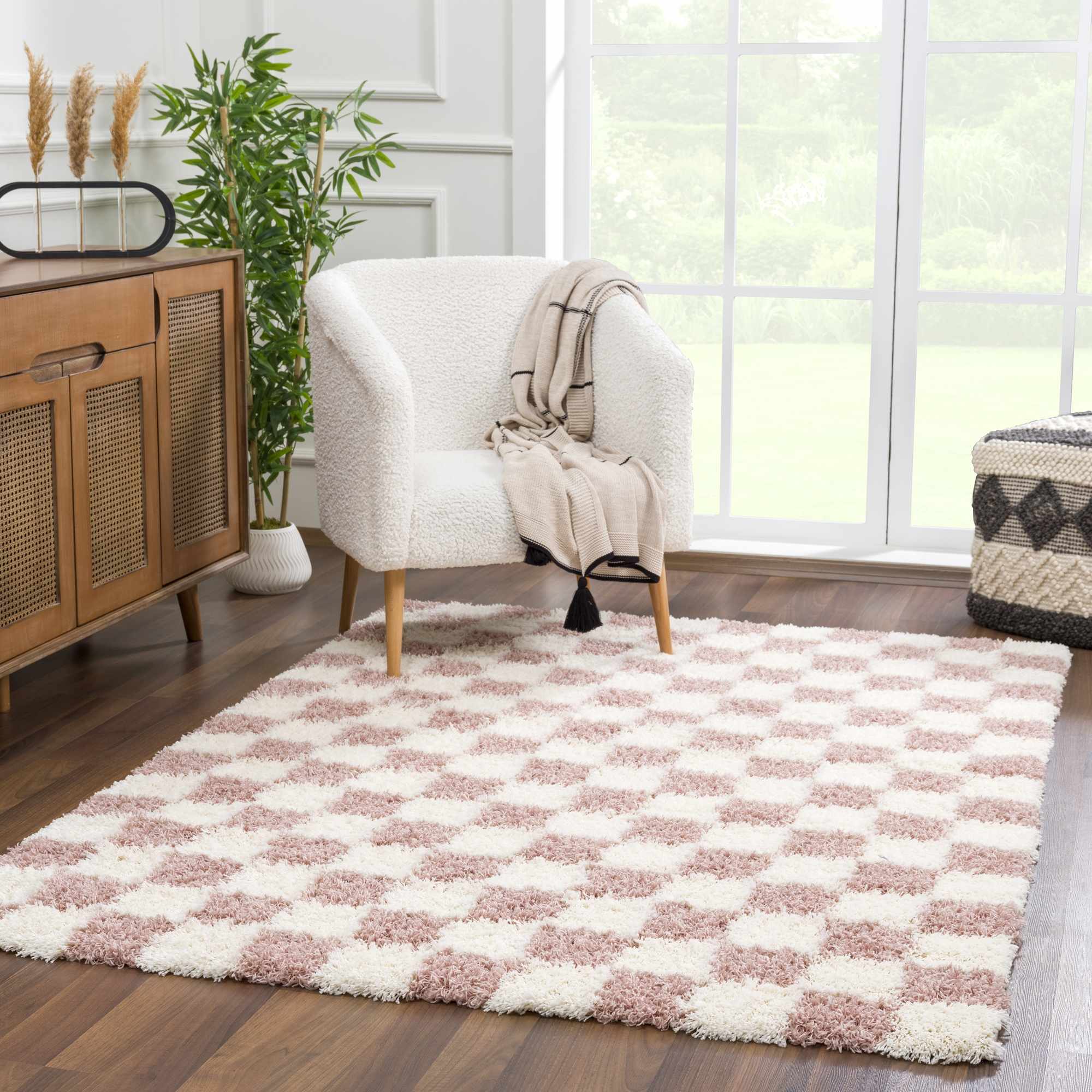 Atira Pink Checkered Runner Rug