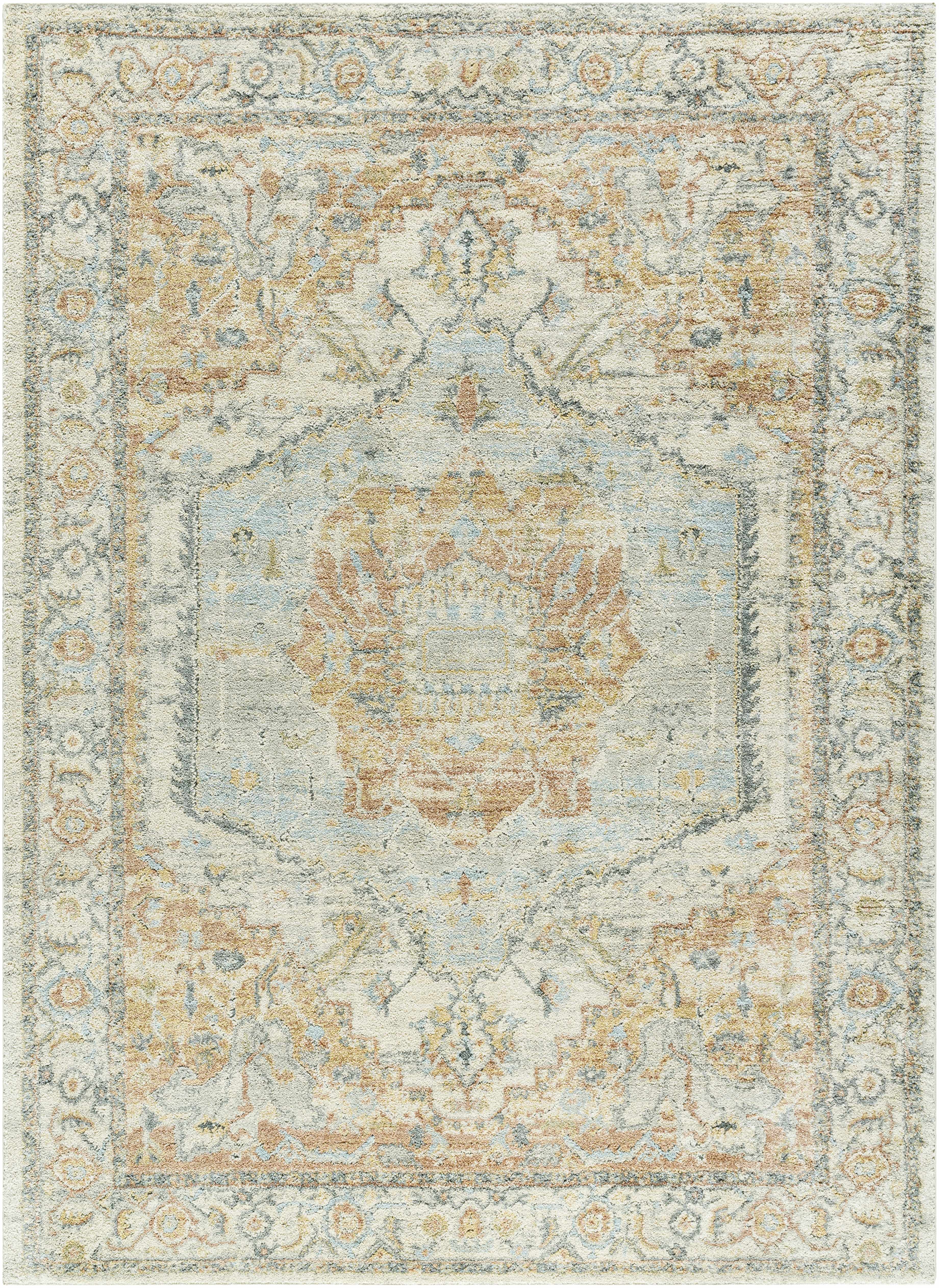 Vaeda Blue & Beige Medallion Runner Rug