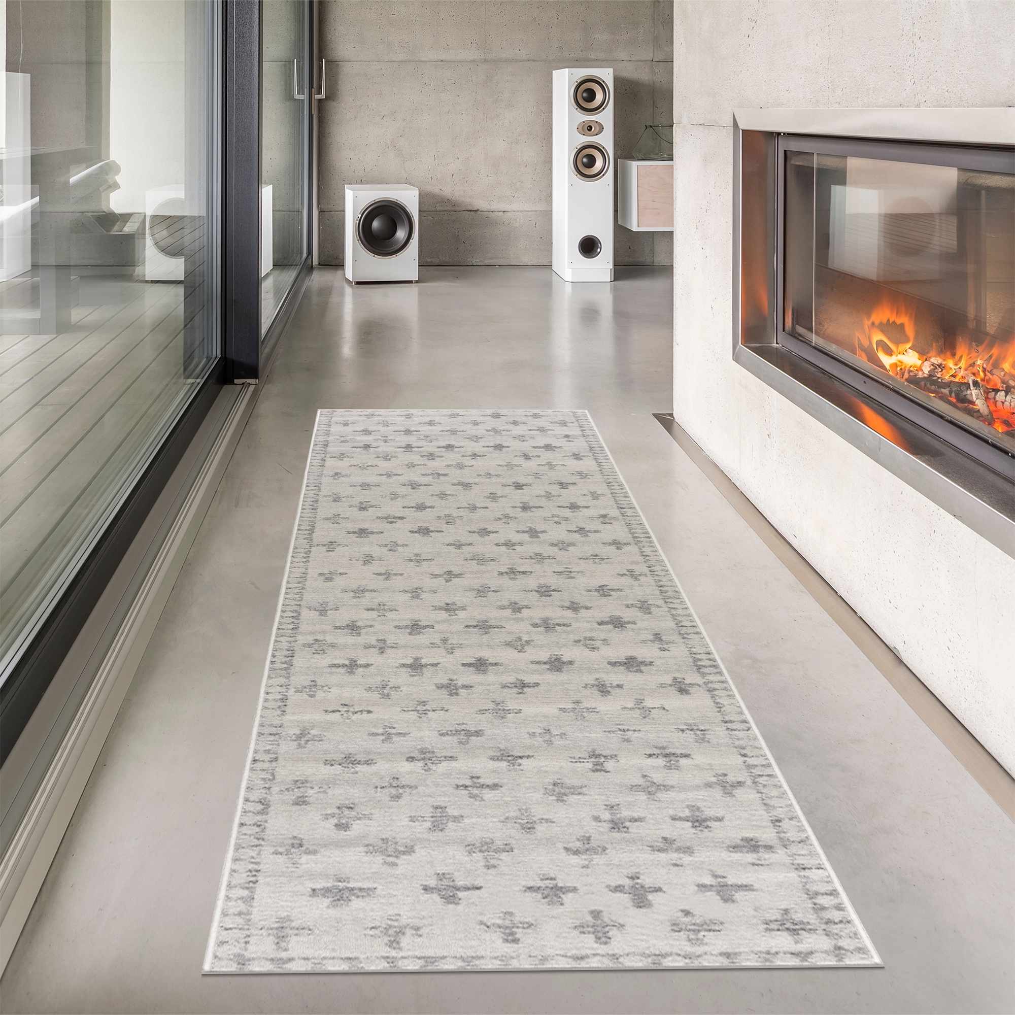 Tigris Swiss Cross Ivory & Gray 2322 Runner Rug