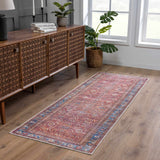 Rust Baki Traditional Washable Runner Rug - Clearance