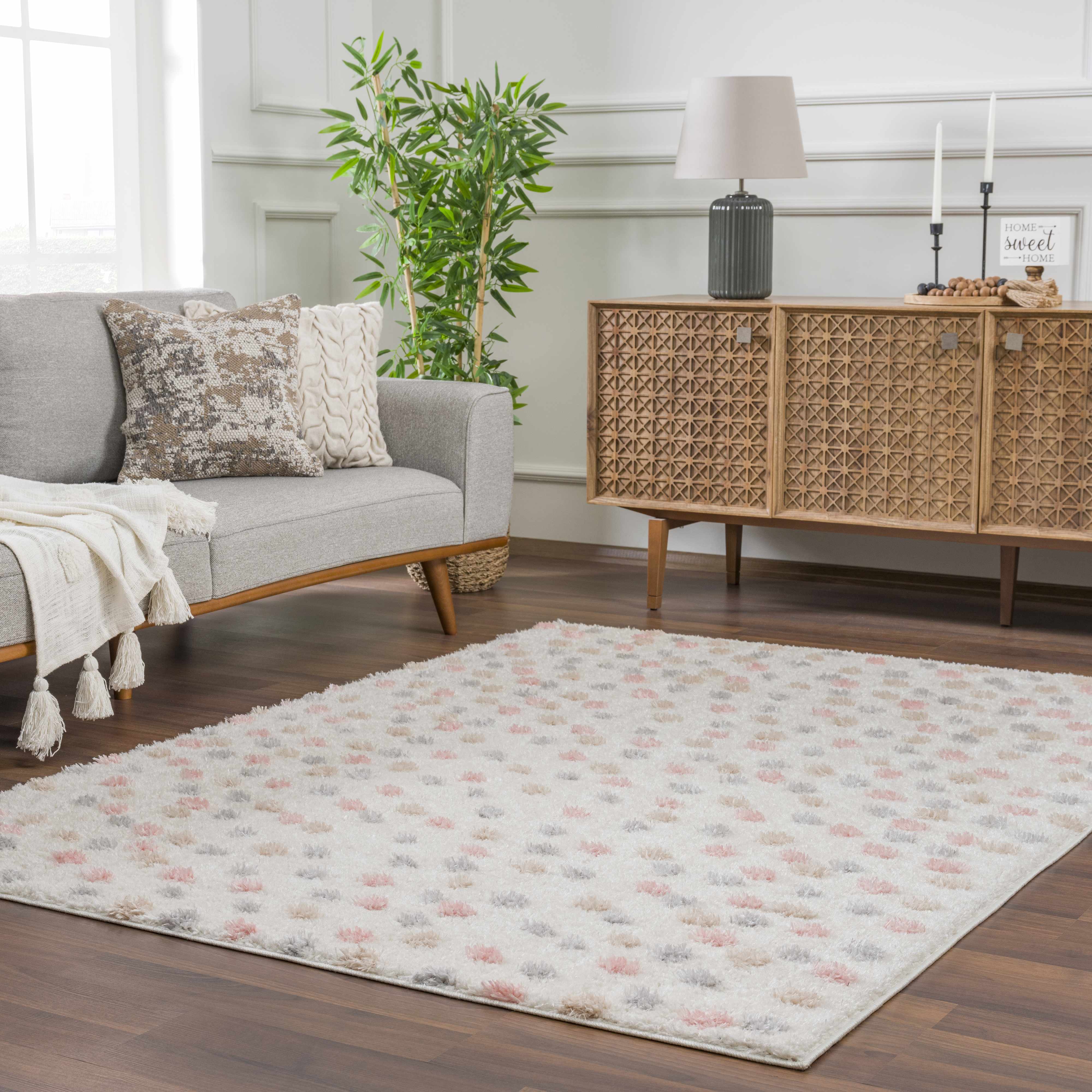 Cansu Pink & Cream Dotted Runner Rug