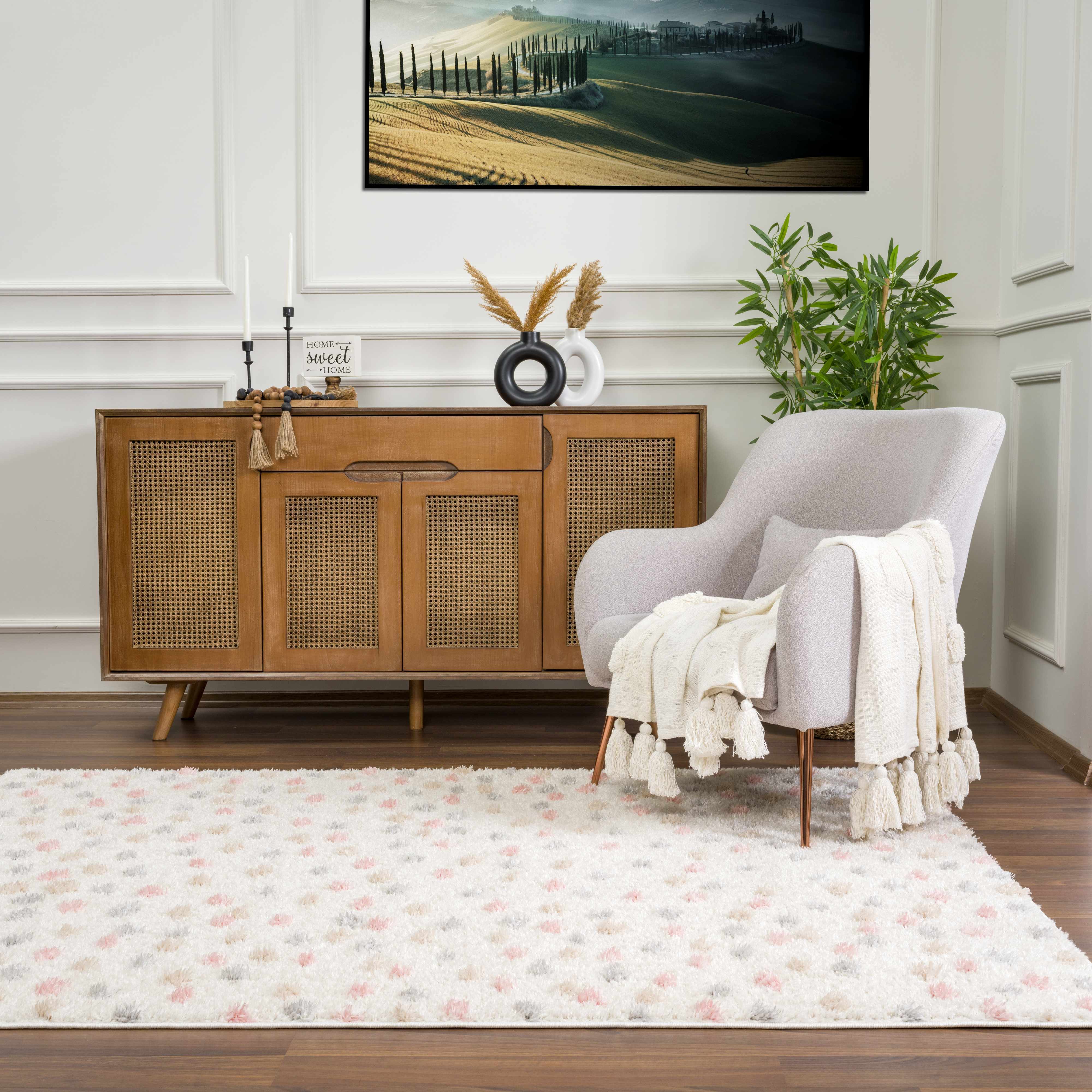 Cansu Pink & Cream Dotted Runner Rug