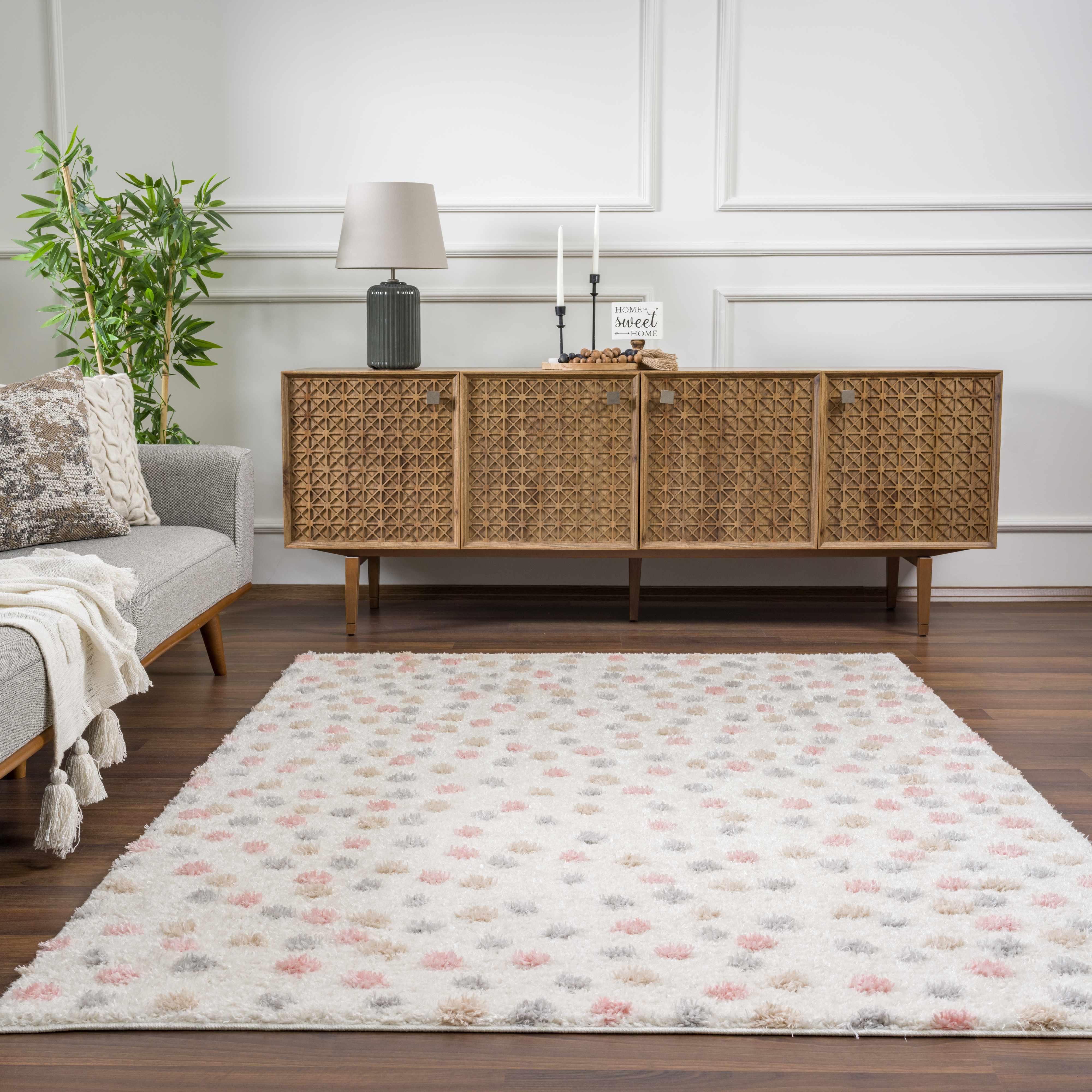 Cansu Pink & Cream Dotted Runner Rug
