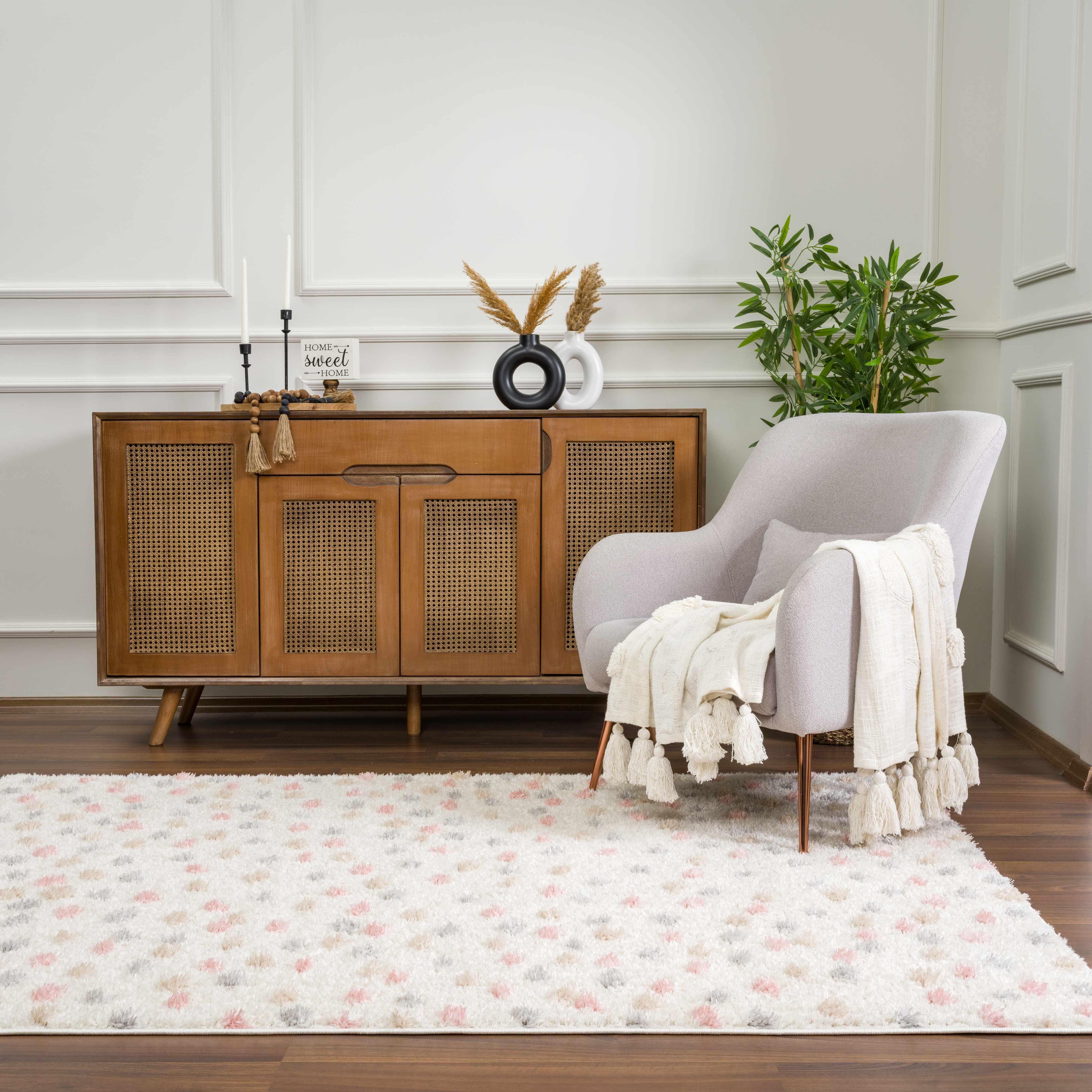 Cansu Pink & Cream Dotted Runner Rug