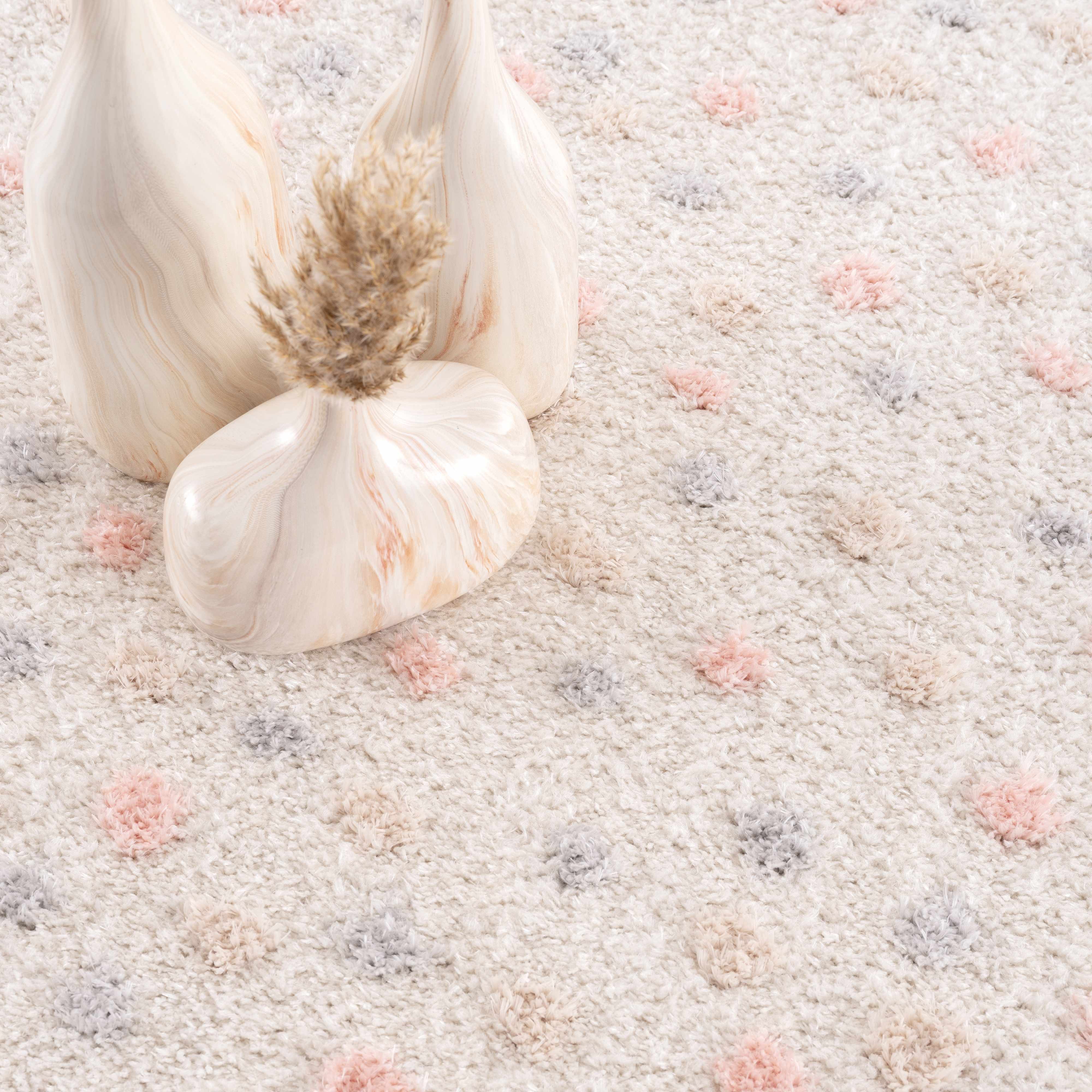 Cansu Pink & Cream Dotted Runner Rug