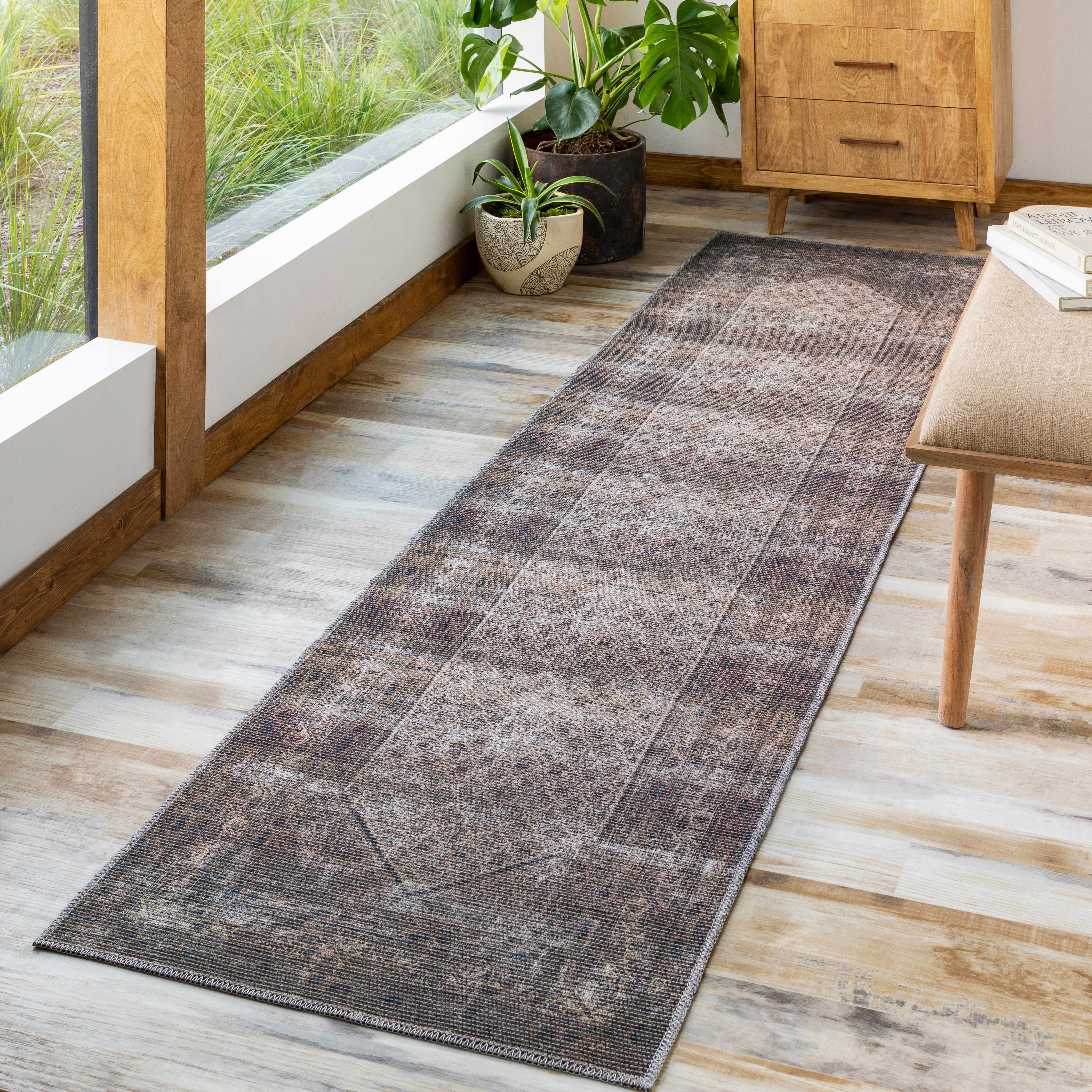 Tan Ormstown Distressed Washable Runner Rug