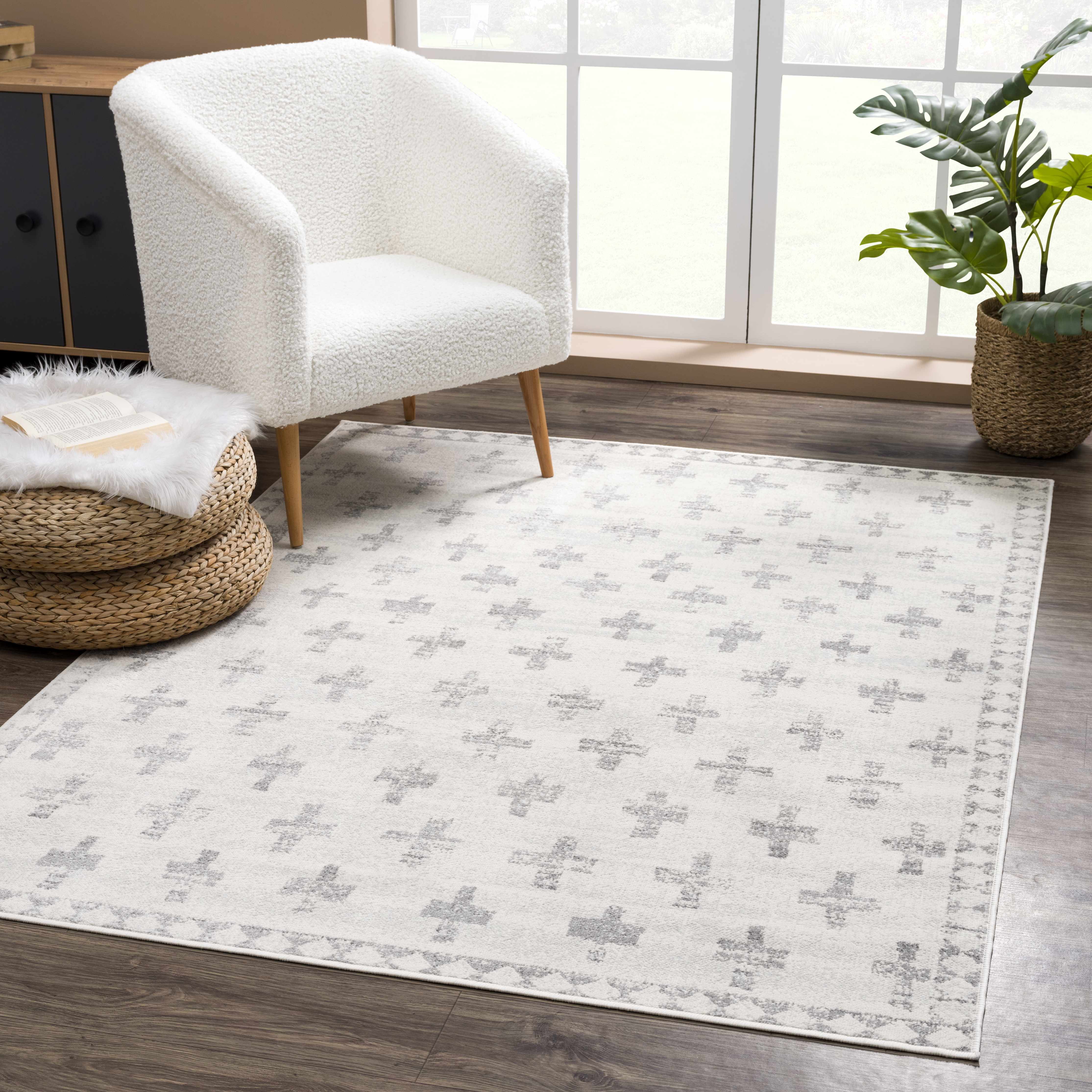 Tigris Swiss Cross Ivory & Gray 2322 Runner Rug