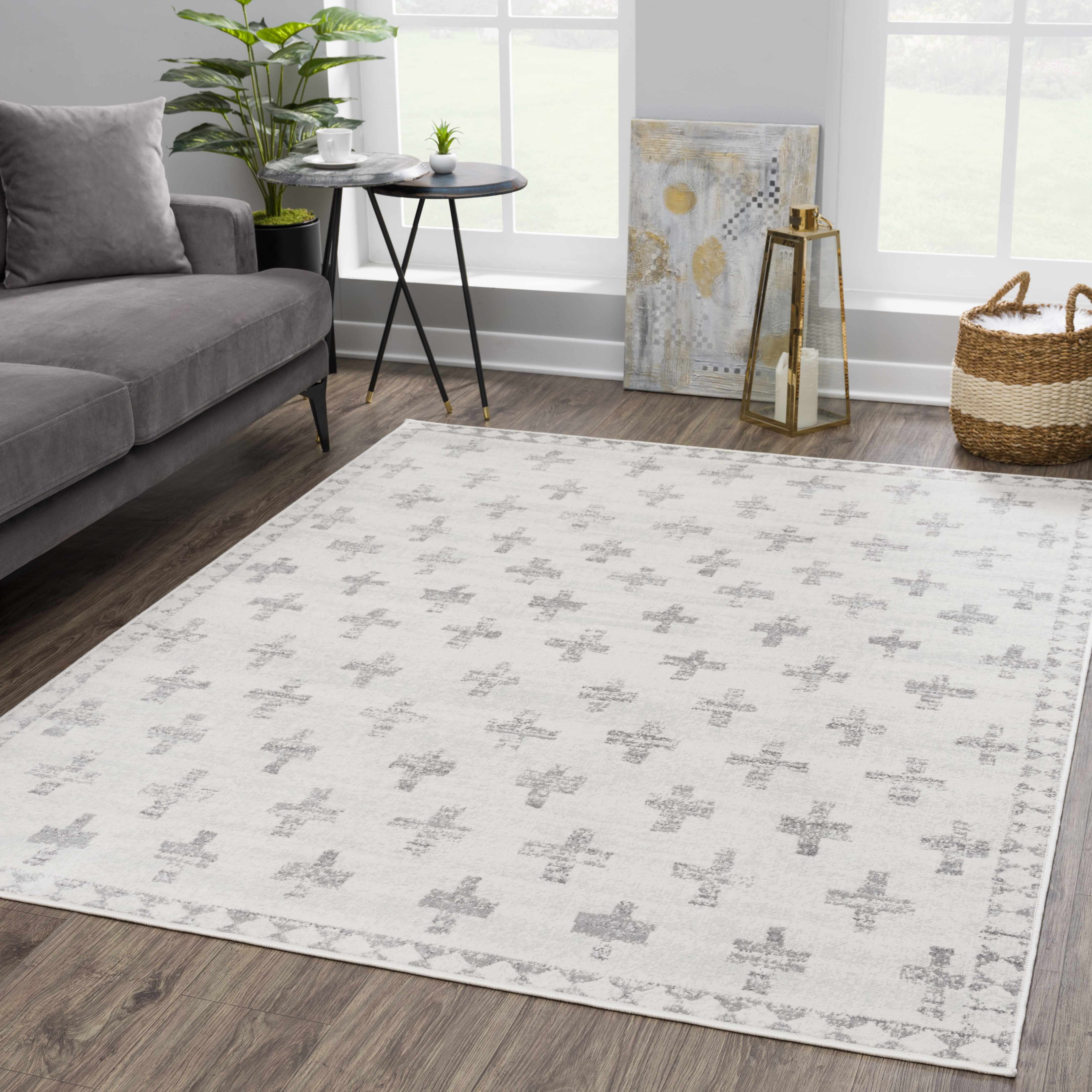 Tigris Swiss Cross Ivory & Gray 2322 Runner Rug