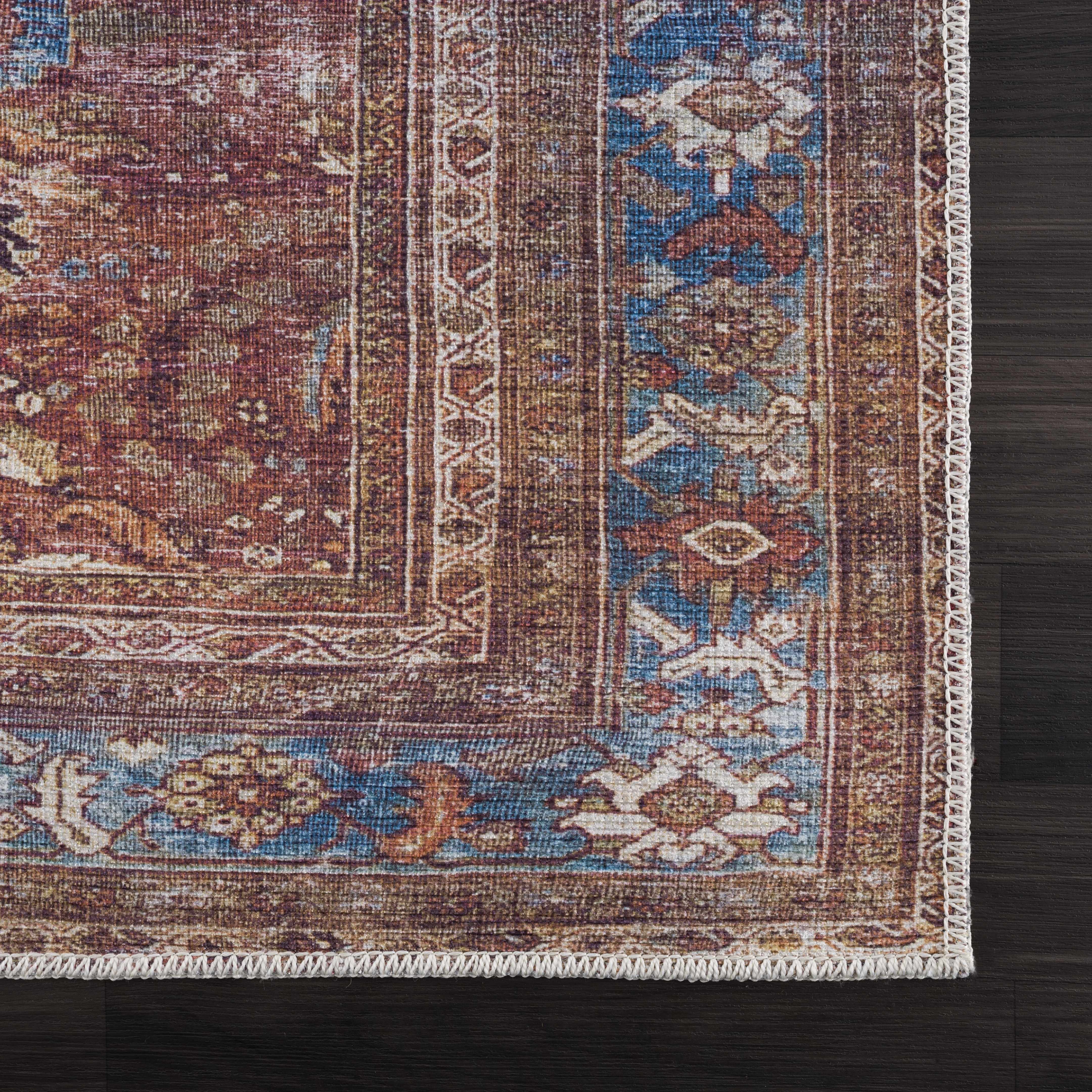 Rust Baki Traditional Washable Runner Rug - Clearance