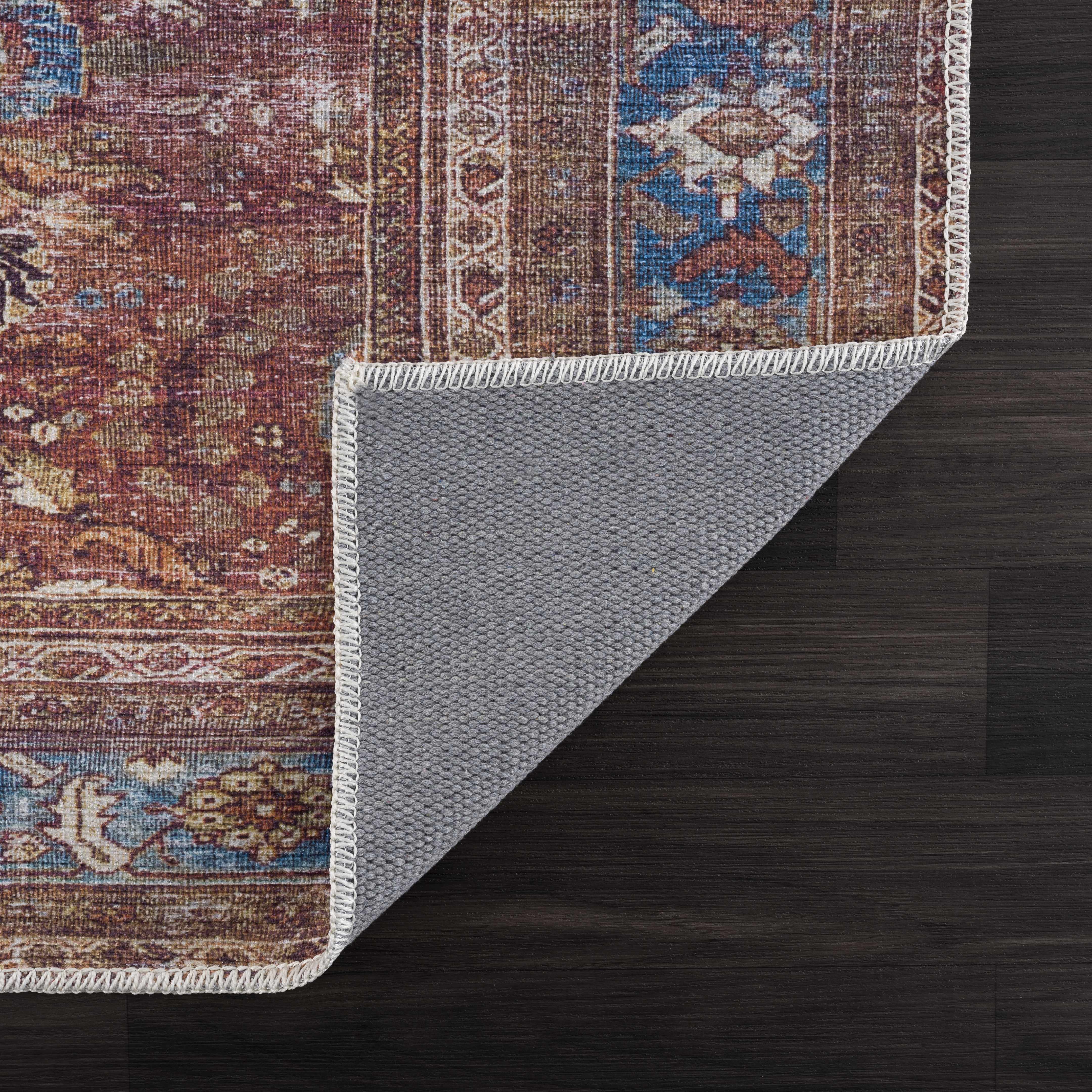 Rust Baki Traditional Washable Runner Rug - Clearance