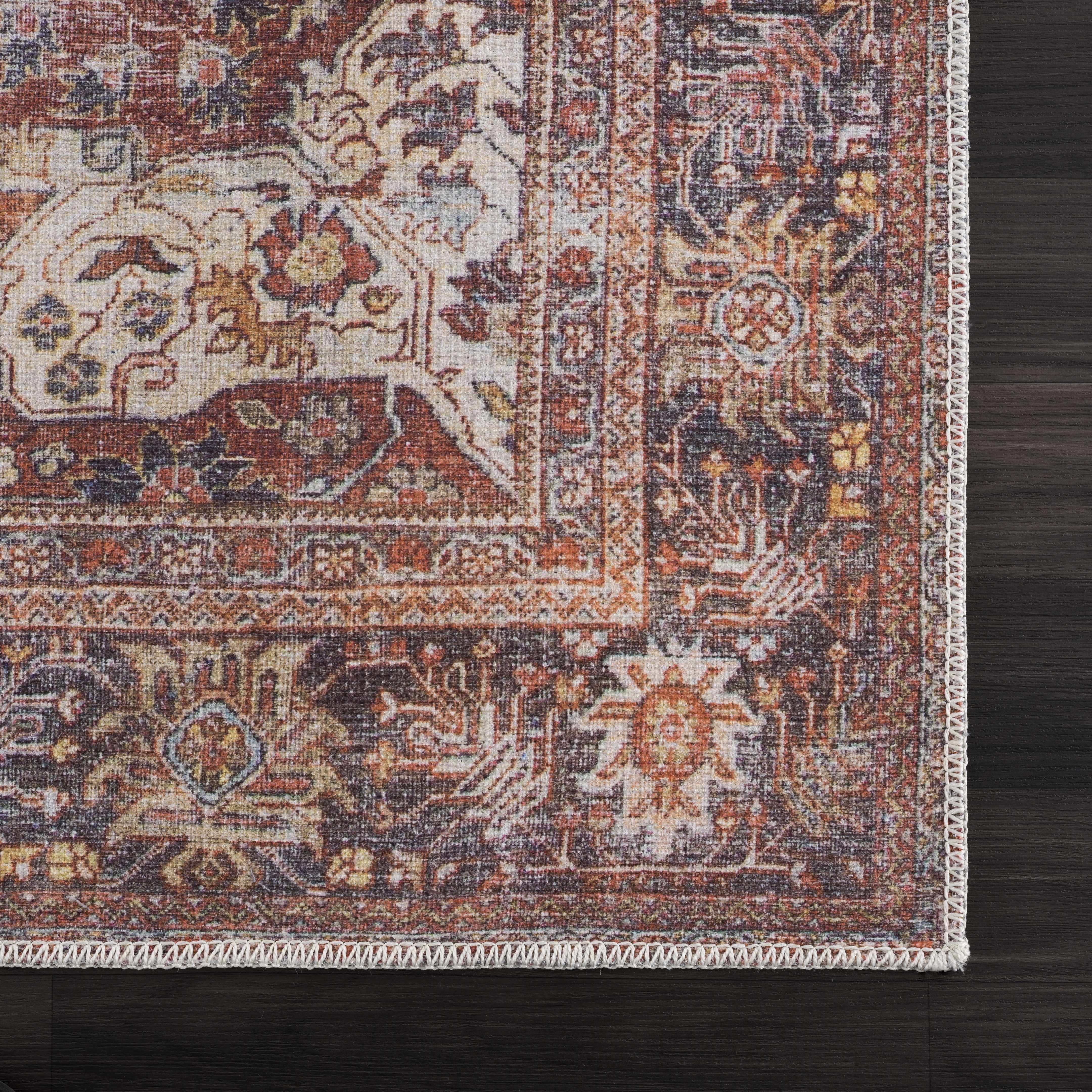 Sample Rust Elki Vintage Medallion Washable Area Rug