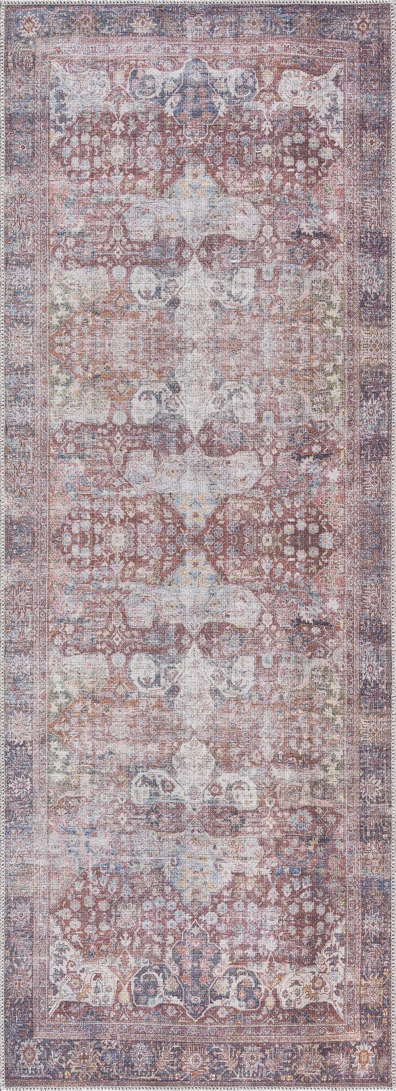 Rust Elki Vintage Medallion Washable Runner Rug - Clearance
