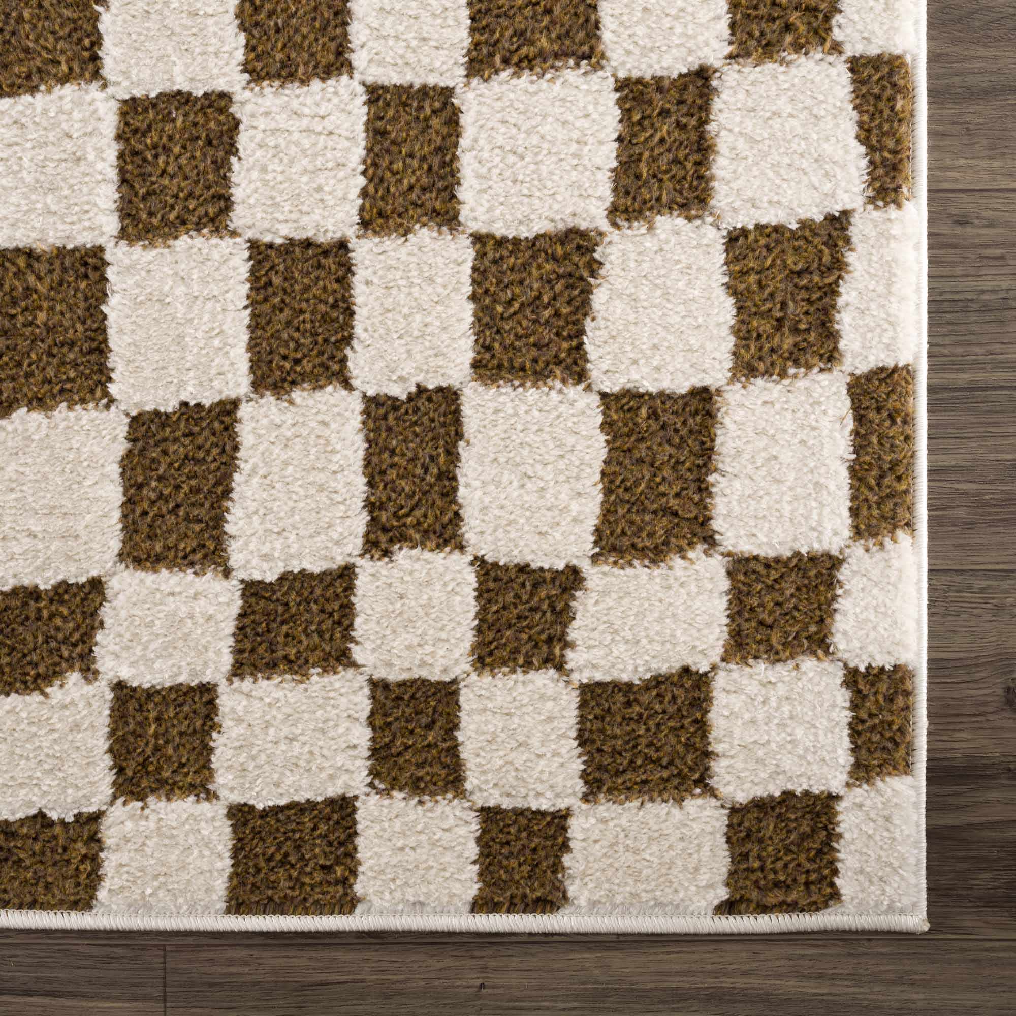 Lajos Brown Checkered Runner Rug