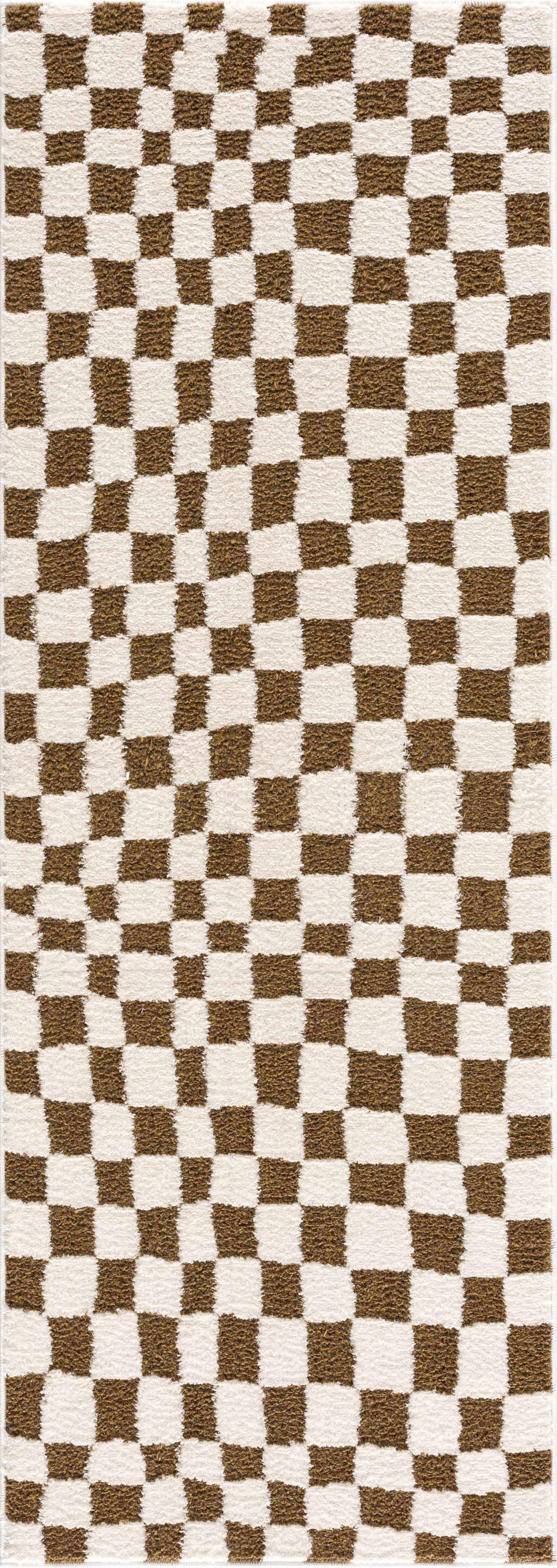Lajos Brown Checkered Runner Rug
