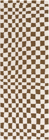 Lajos Brown Checkered Runner Rug