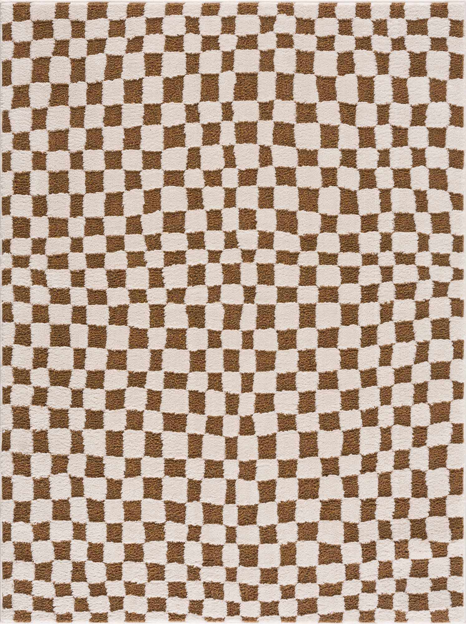 Lajos Brown Checkered Runner Rug