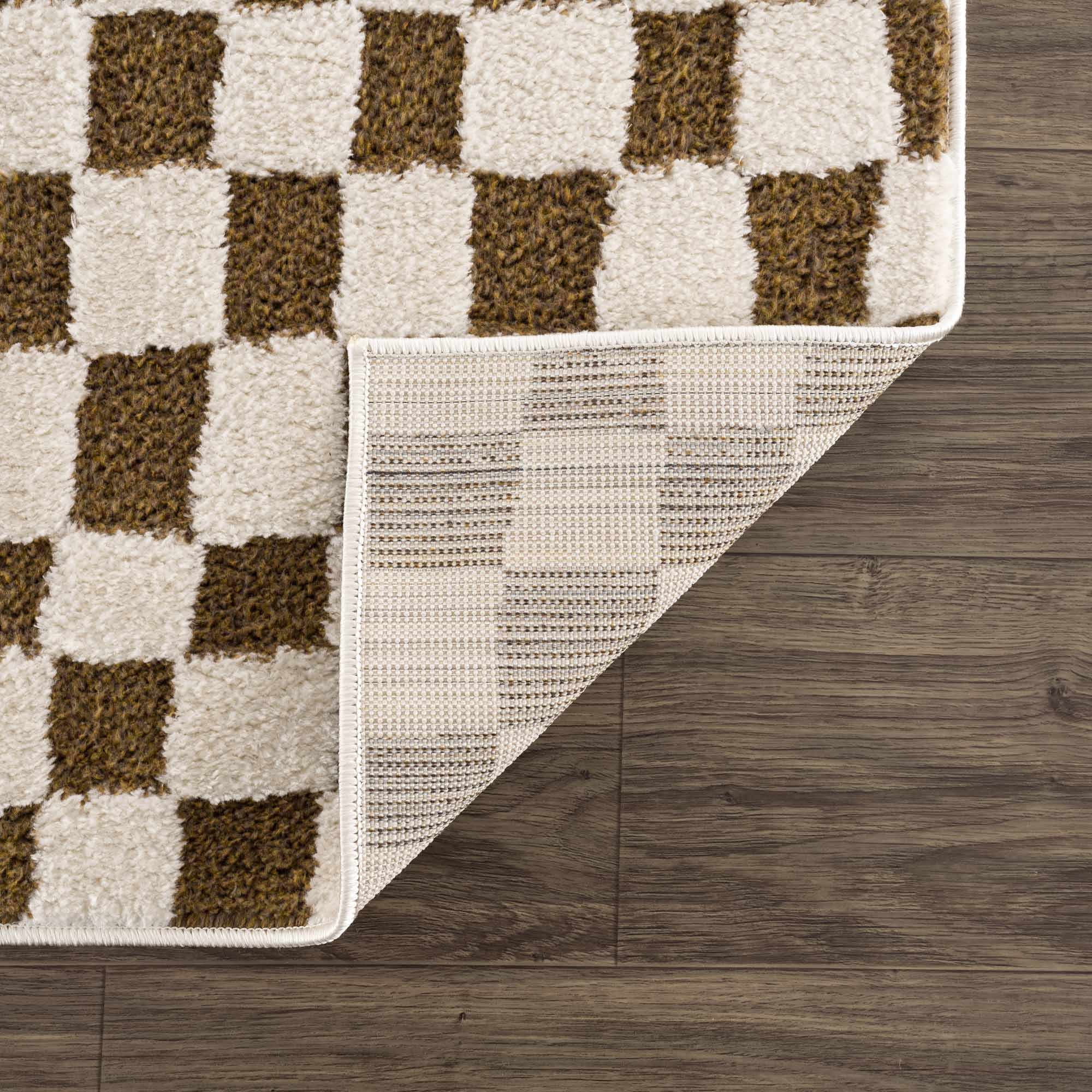 Lajos Brown Checkered Runner Rug