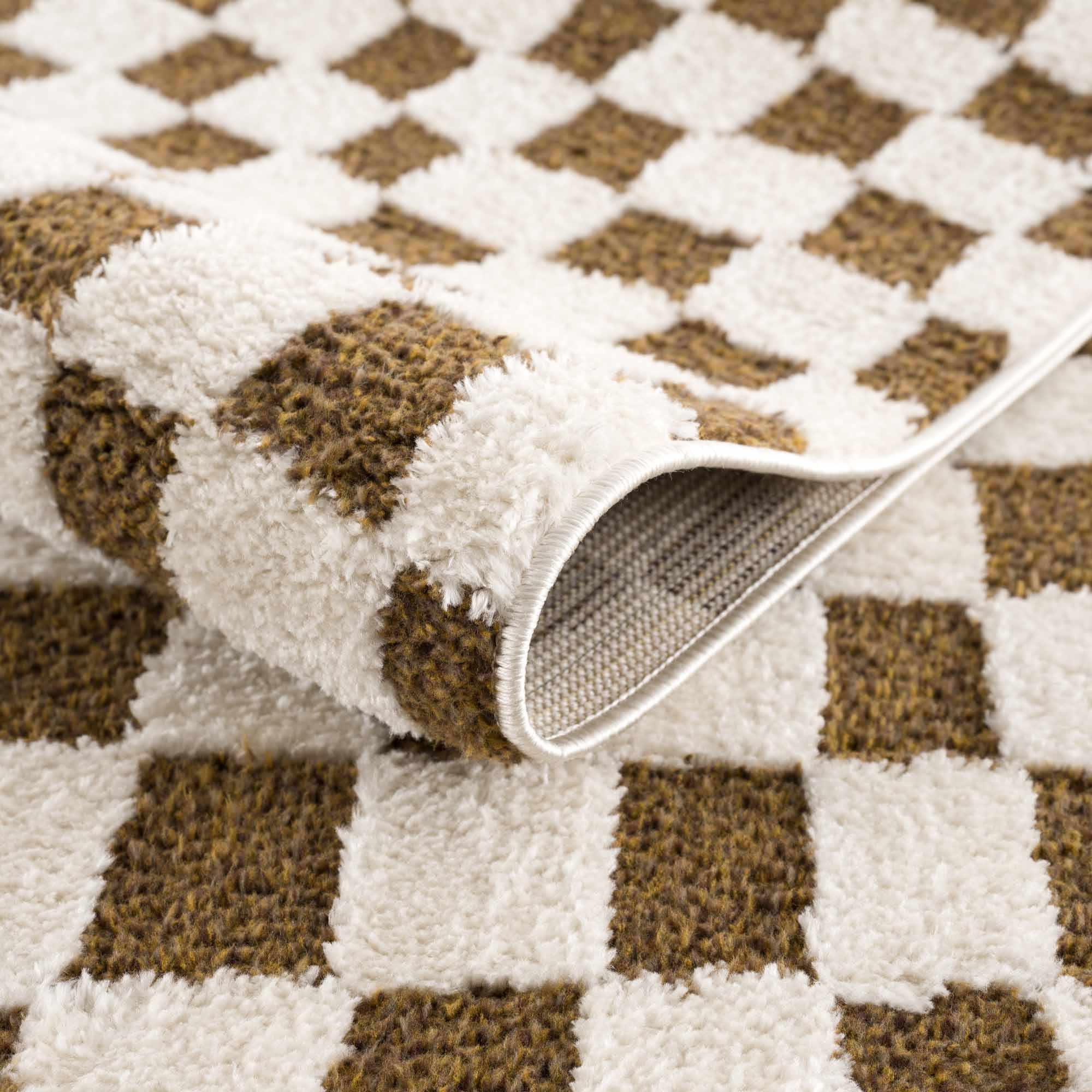 Lajos Brown Checkered Runner Rug