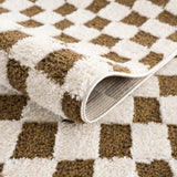 Lajos Brown Checkered Runner Rug