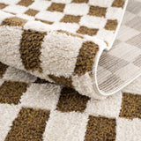 Lajos Brown Checkered Runner Rug