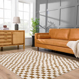Lajos Brown Checkered Runner Rug