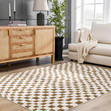 Lajos Brown Checkered Runner Rug