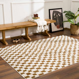 Lajos Brown Checkered Runner Rug