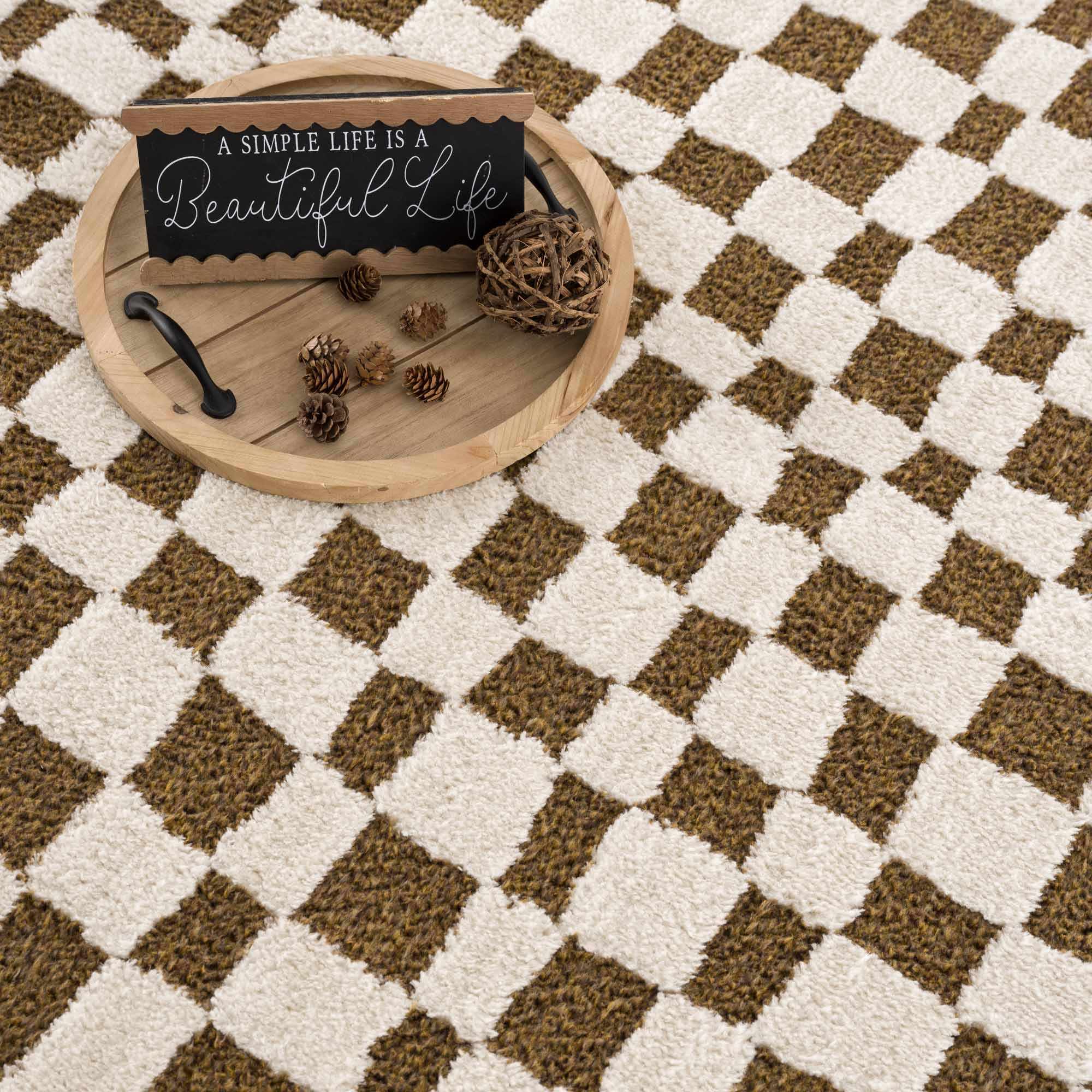 Lajos Brown Checkered Runner Rug