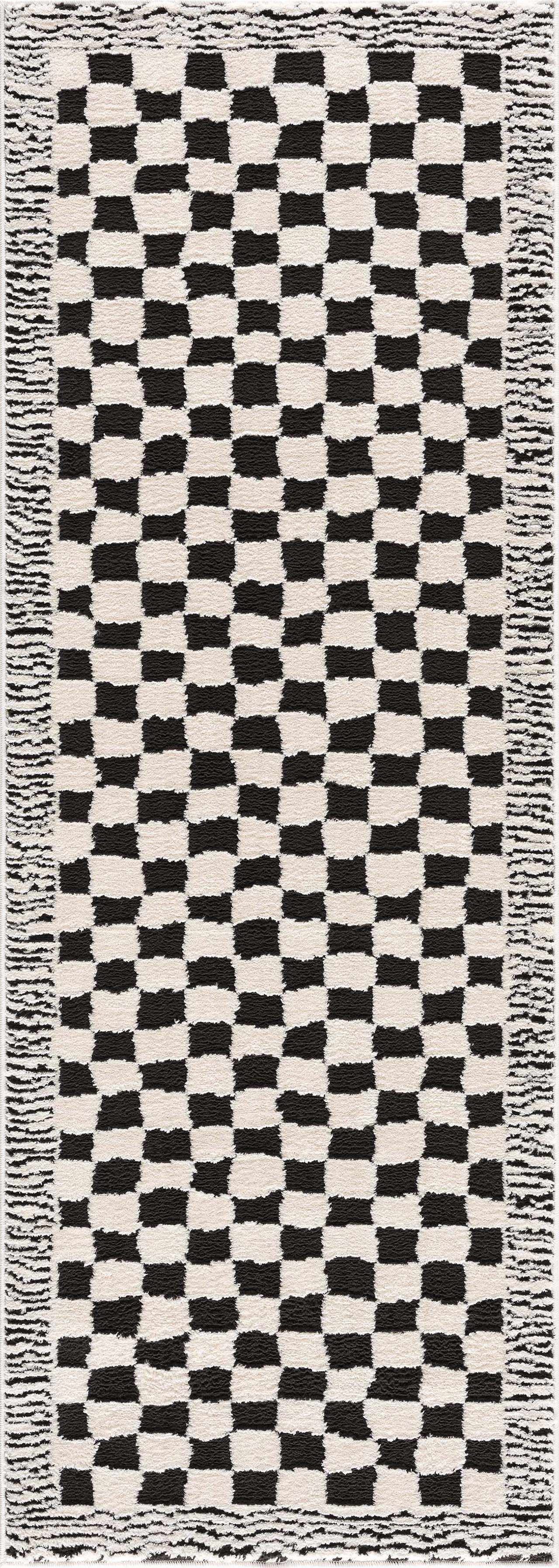 Leryn Black & White Checkered Runner Rug