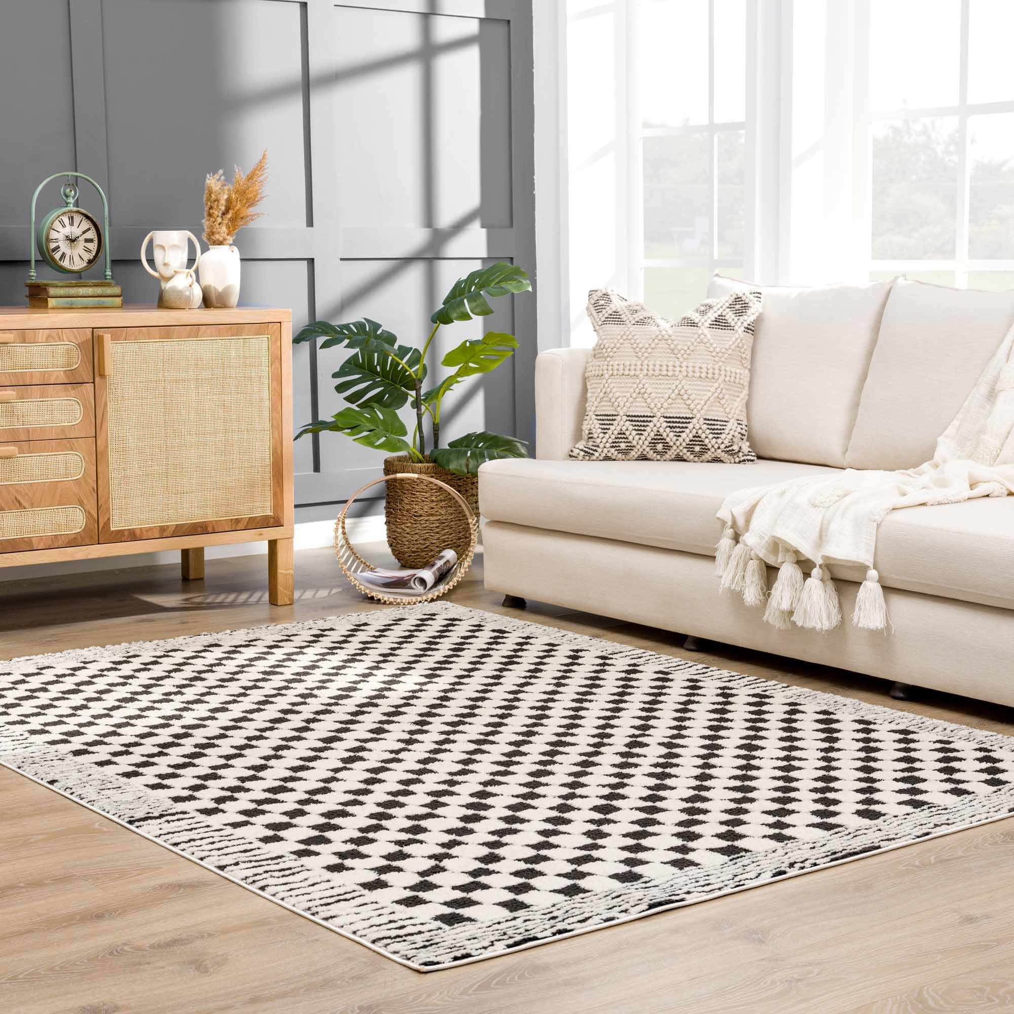 Leryn Black & White Checkered Runner Rug